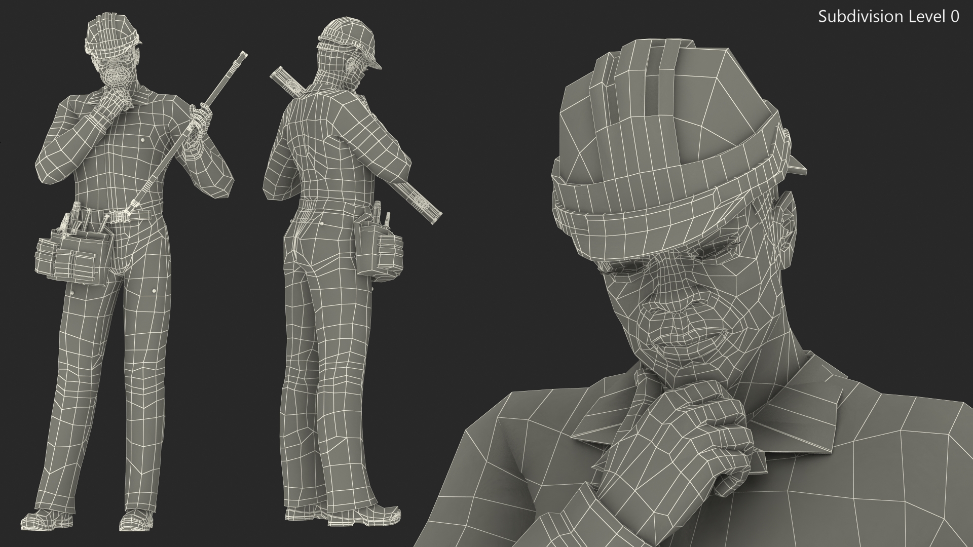 3D Light Skinned Black Builder Standing Pose
