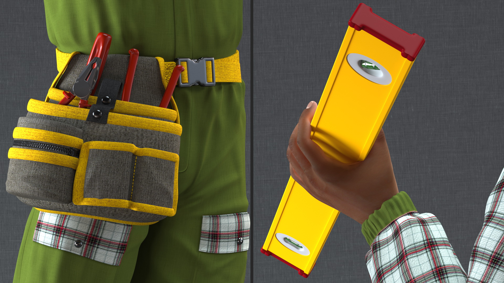 3D Light Skinned Black Builder Standing Pose