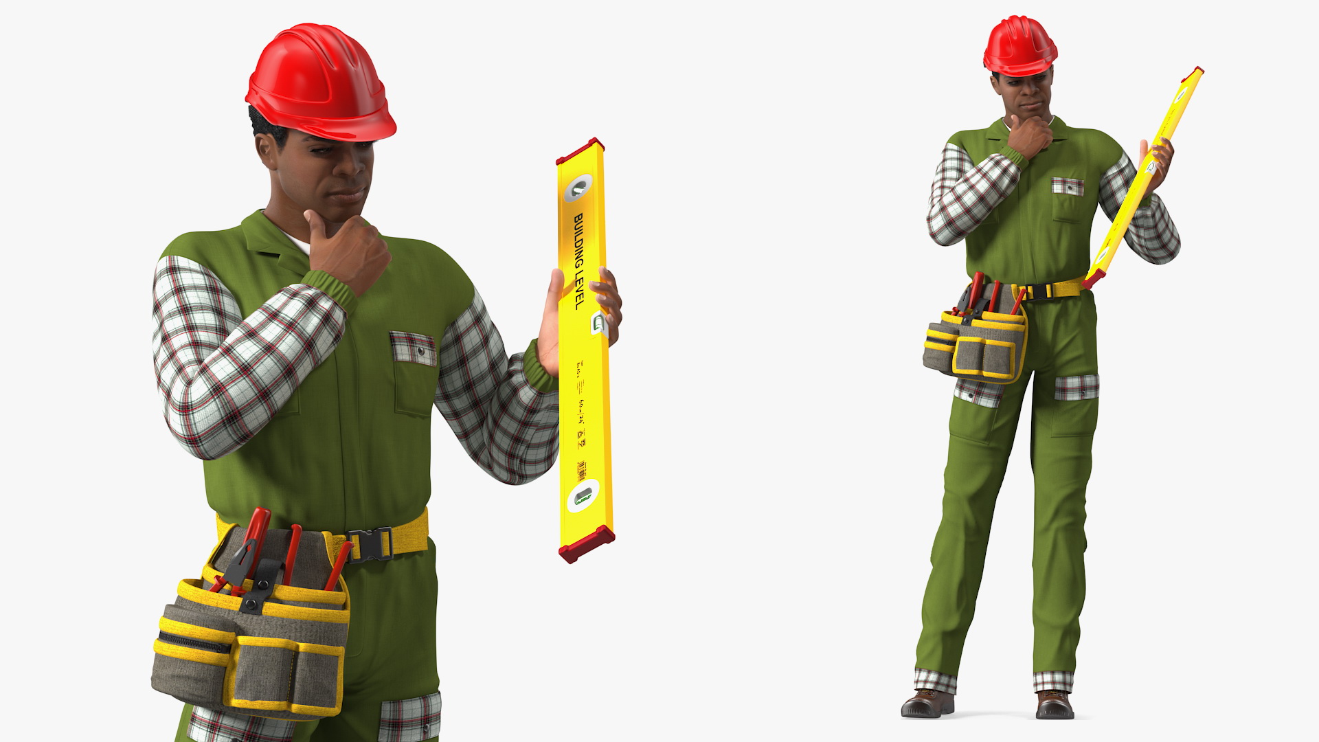 3D Light Skinned Black Builder Standing Pose