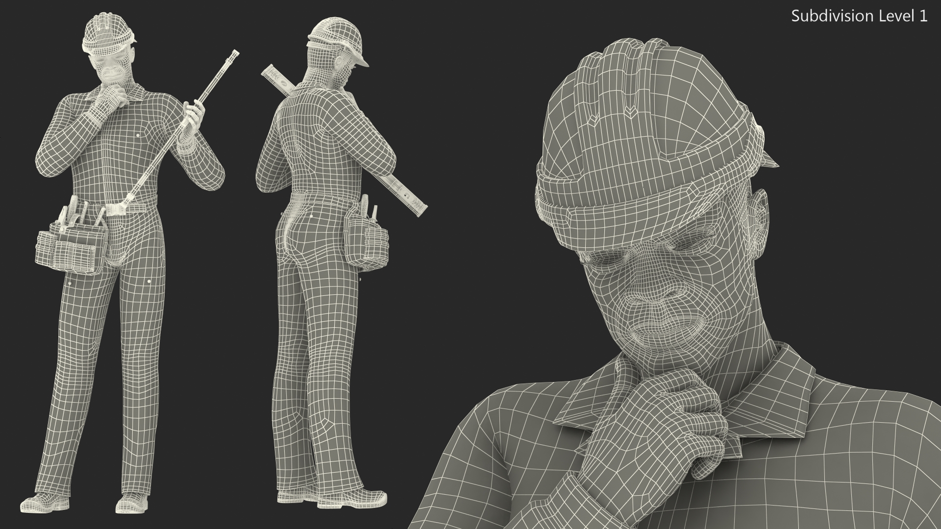 3D Light Skinned Black Builder Standing Pose
