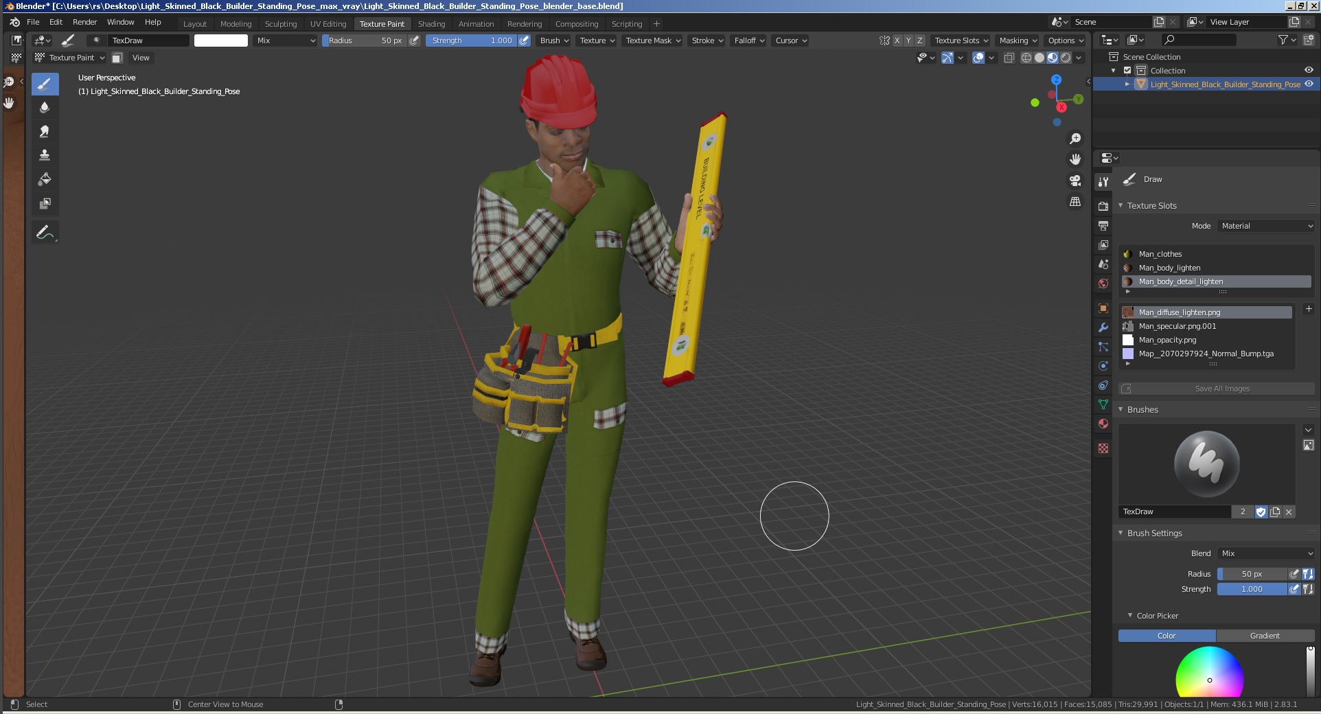 3D Light Skinned Black Builder Standing Pose