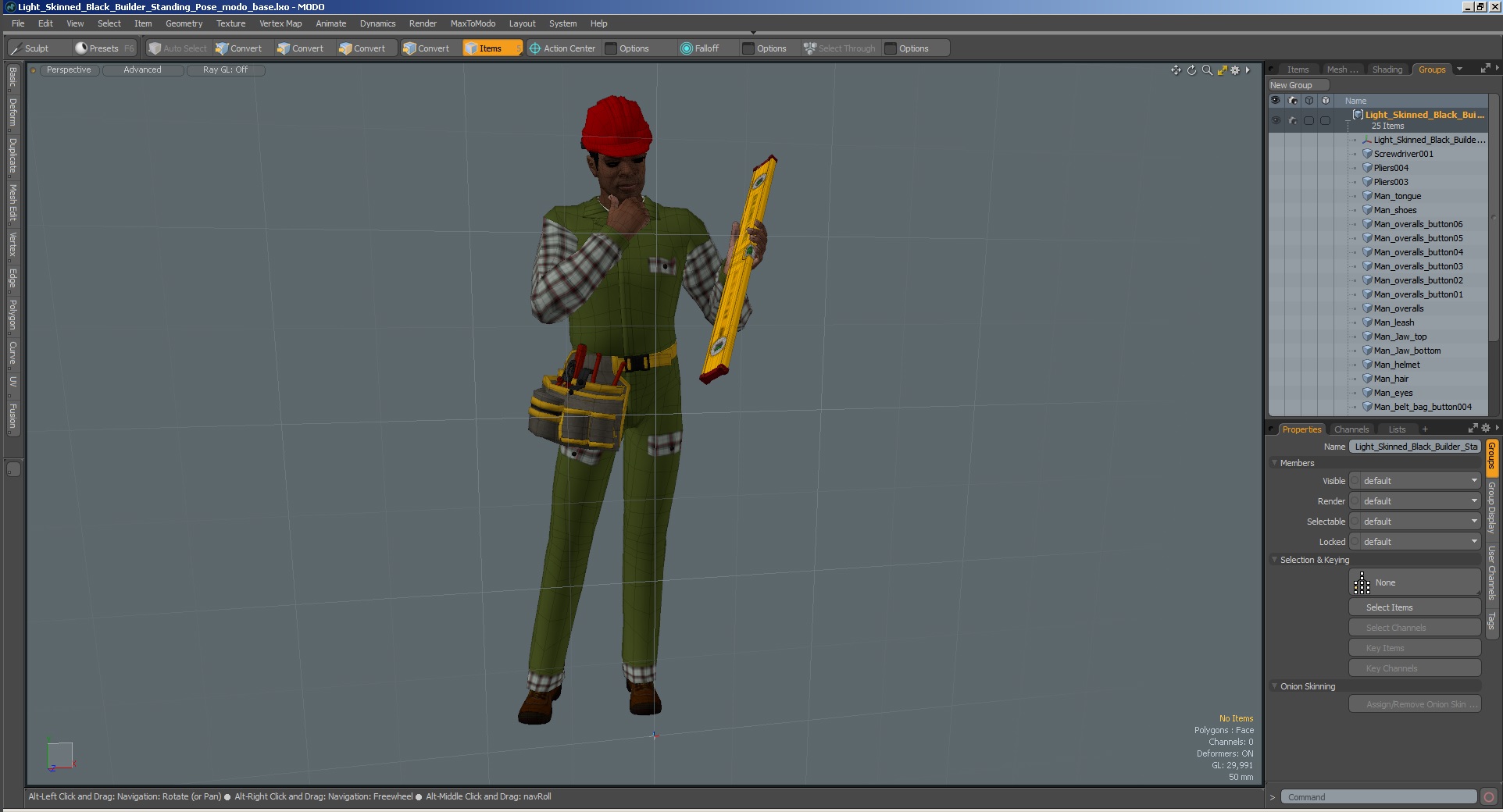 3D Light Skinned Black Builder Standing Pose