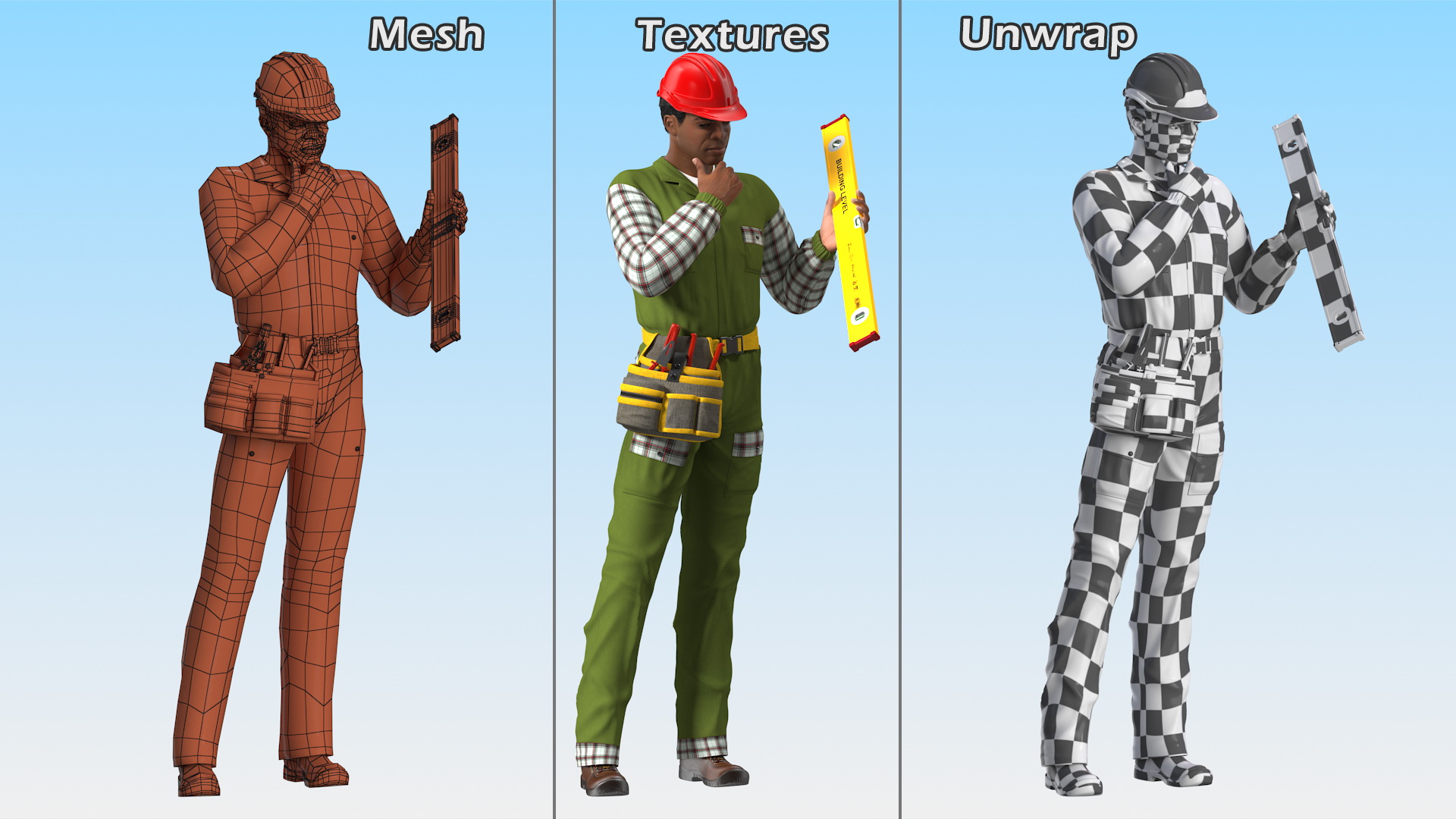 3D Light Skinned Black Builder Standing Pose