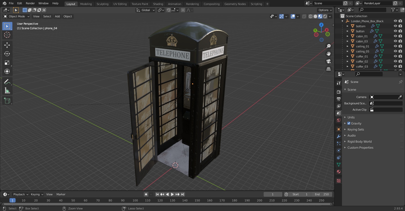London Phone Box Black 3D