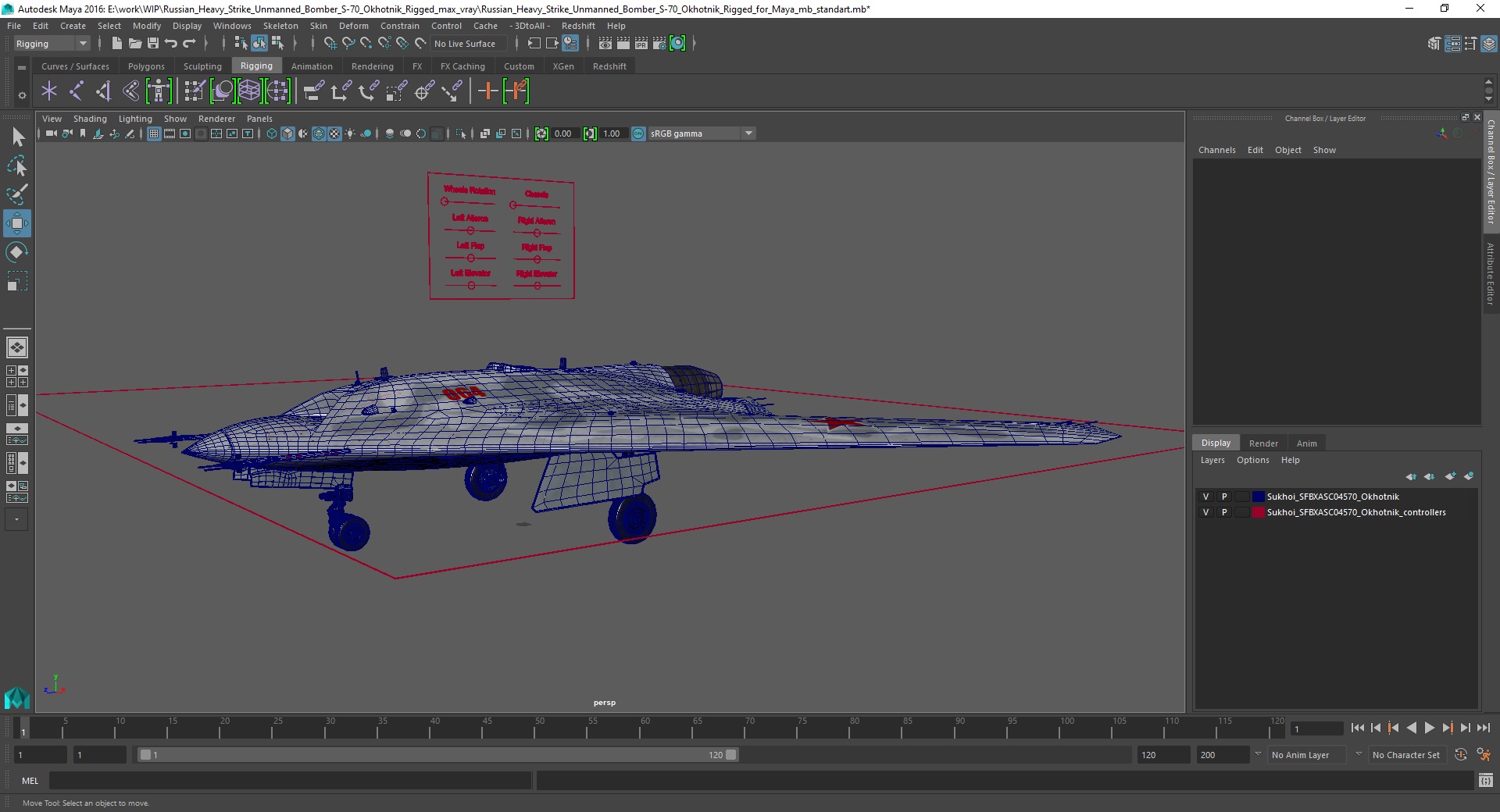 3D Russian Heavy Strike Unmanned Bomber S-70 Okhotnik Rigged for Maya