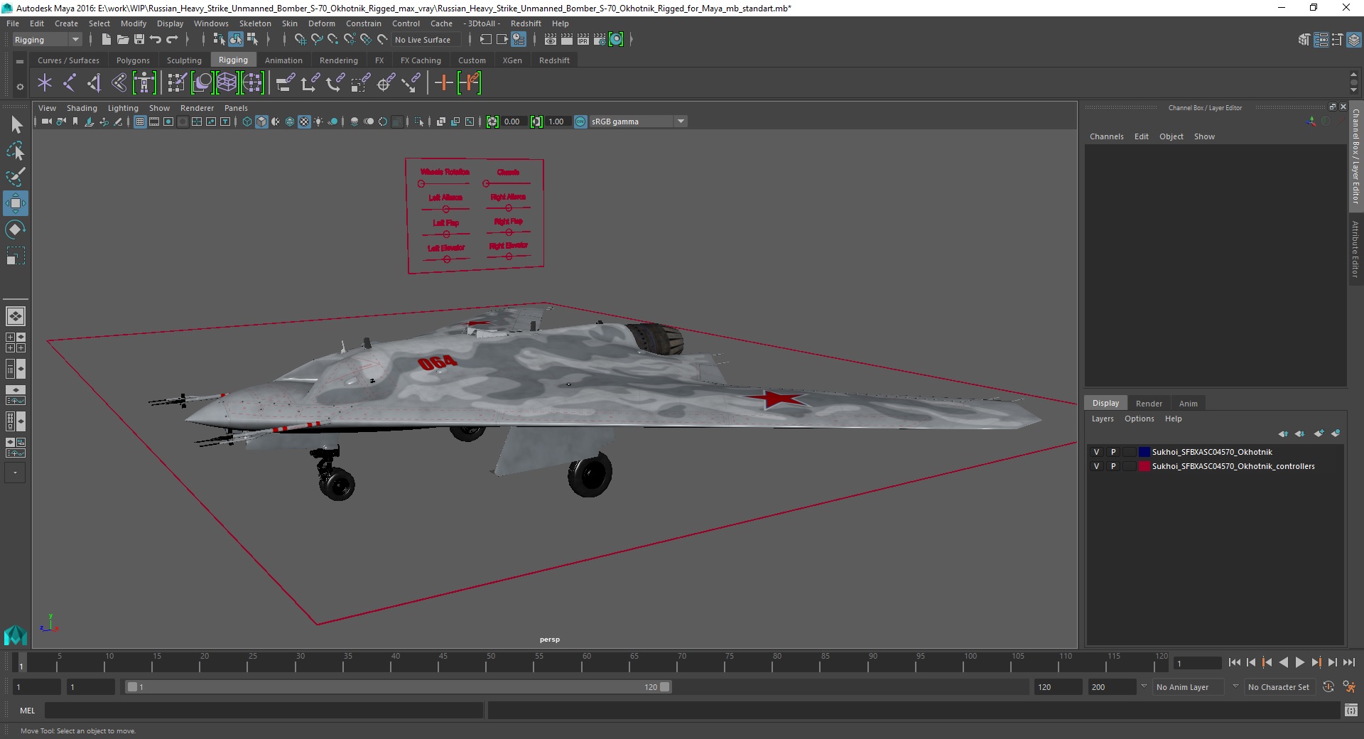 3D Russian Heavy Strike Unmanned Bomber S-70 Okhotnik Rigged for Maya