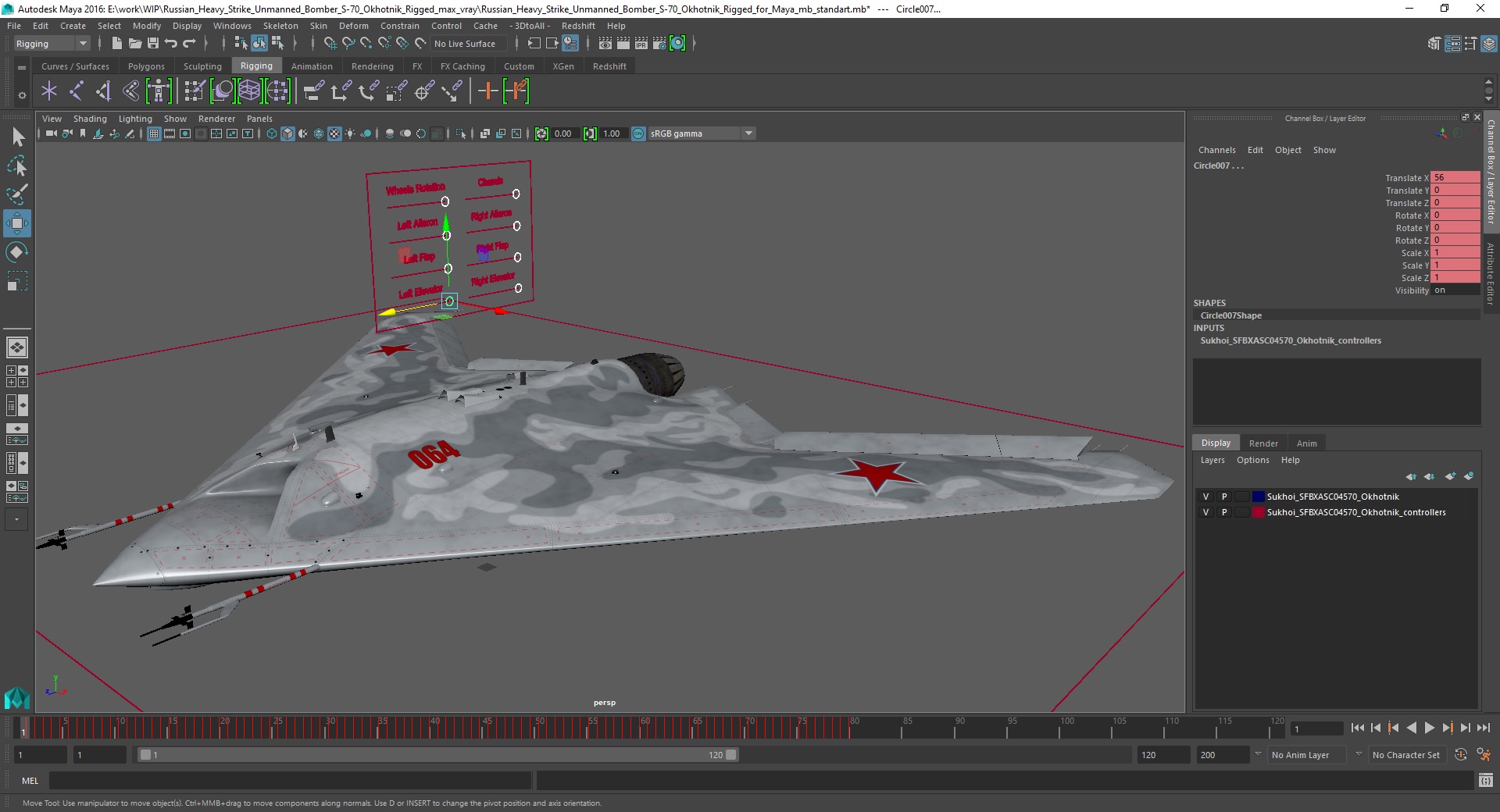 3D Russian Heavy Strike Unmanned Bomber S-70 Okhotnik Rigged for Maya