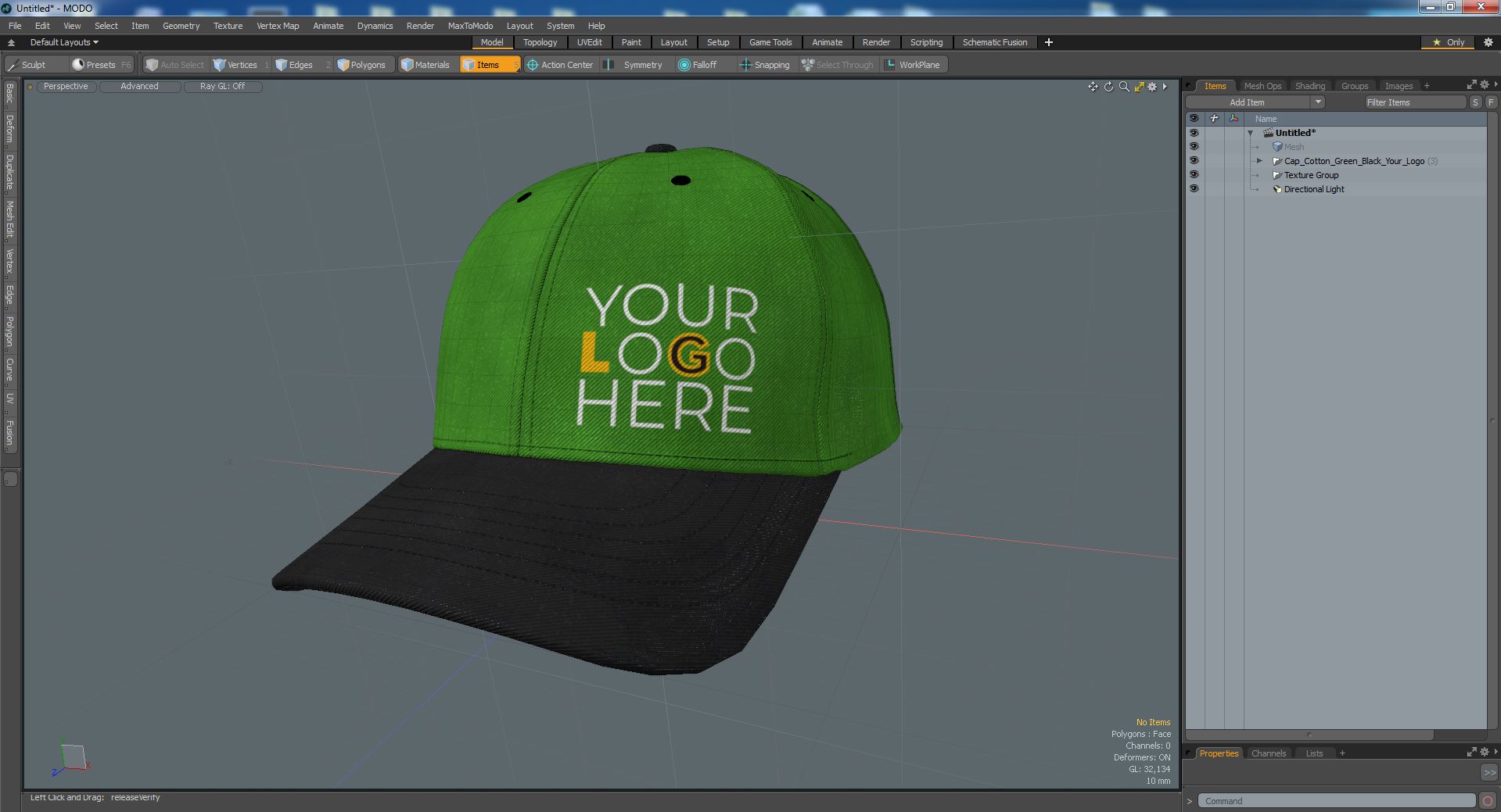 Cap Cotton Green Black Your Logo 3D