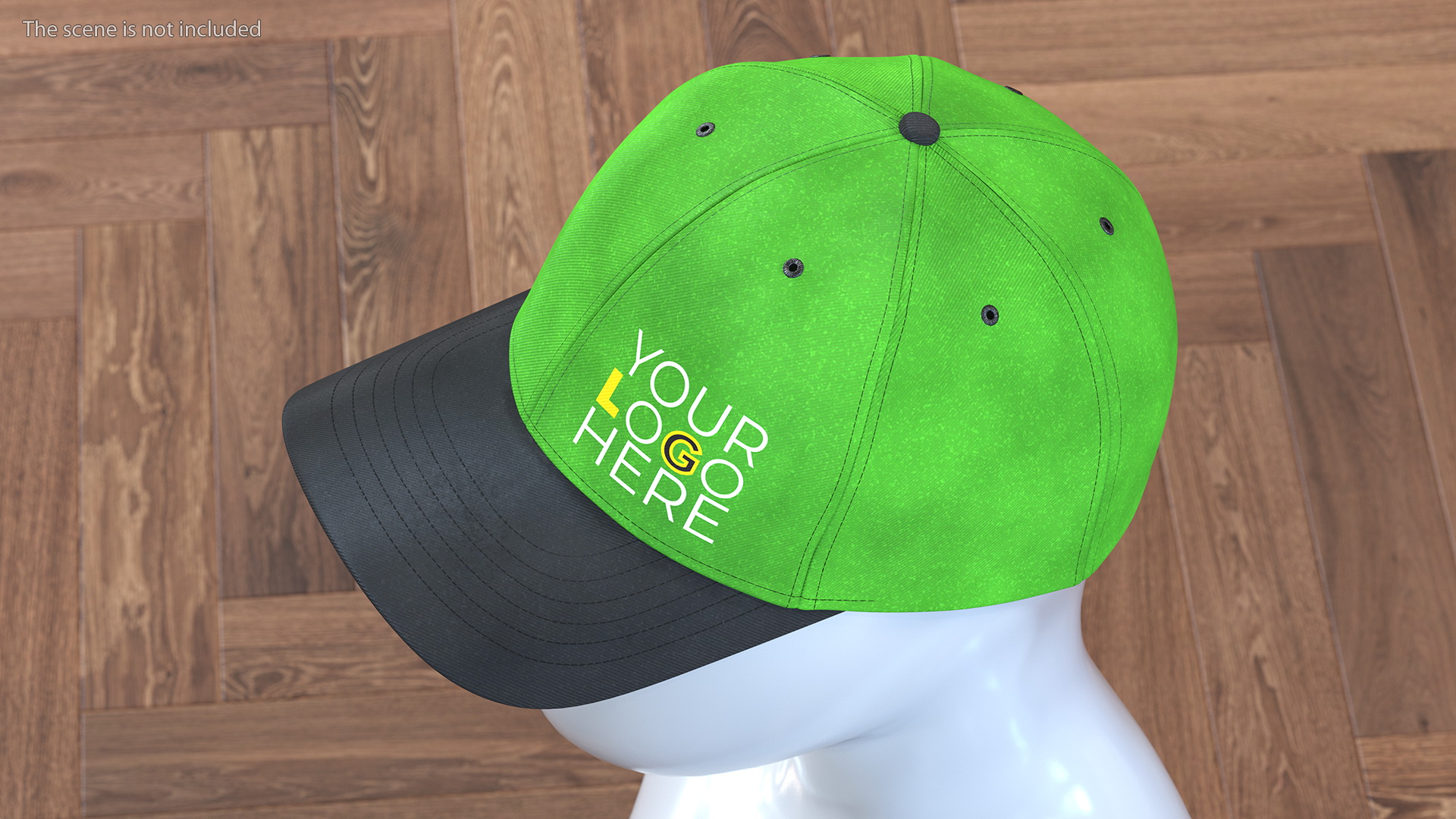 Cap Cotton Green Black Your Logo 3D