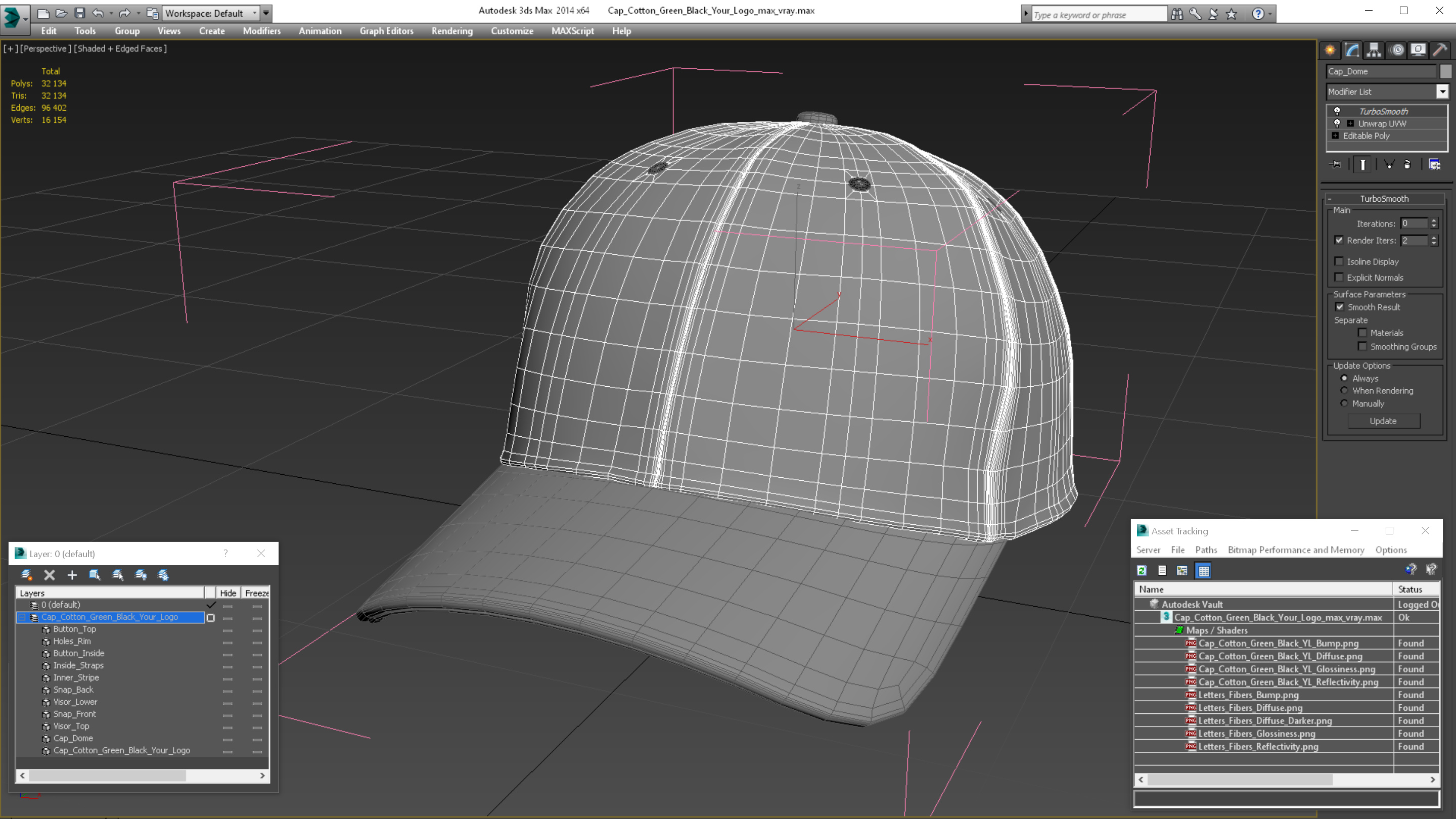 Cap Cotton Green Black Your Logo 3D