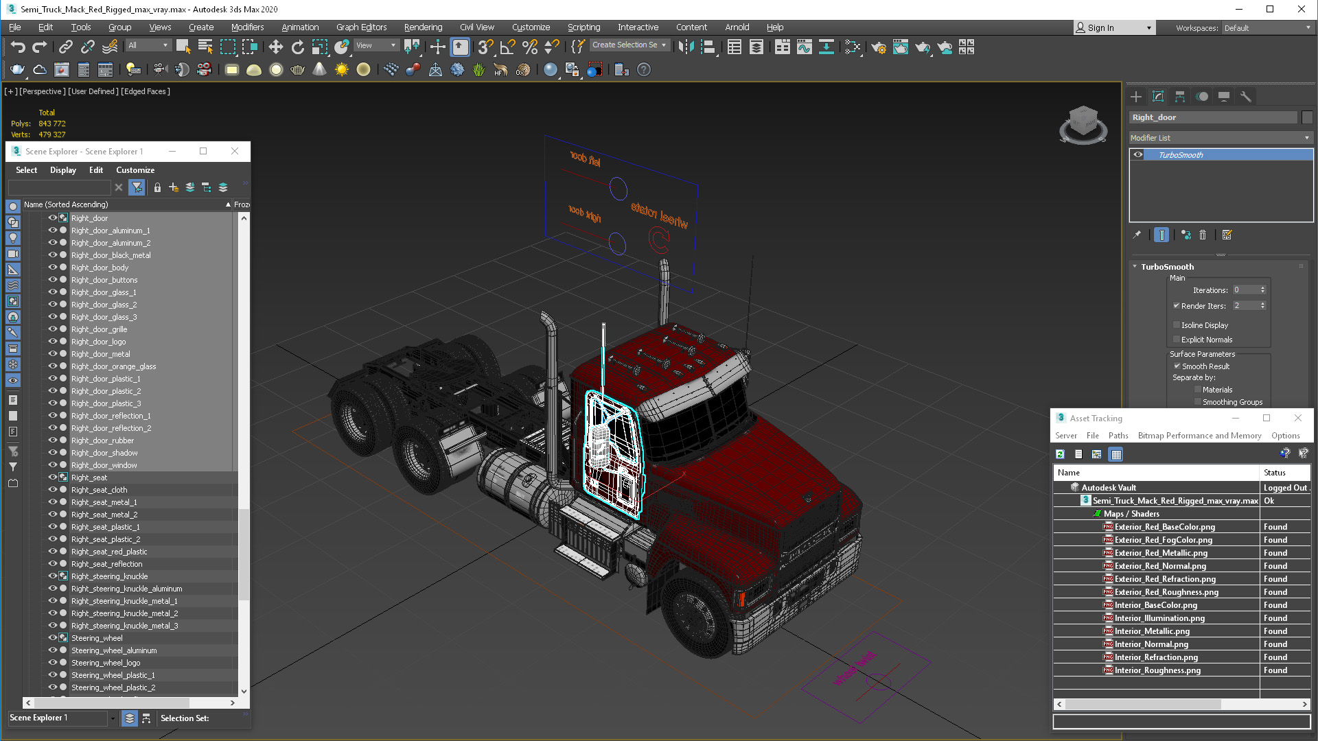3D Semi Truck Mack Red Rigged