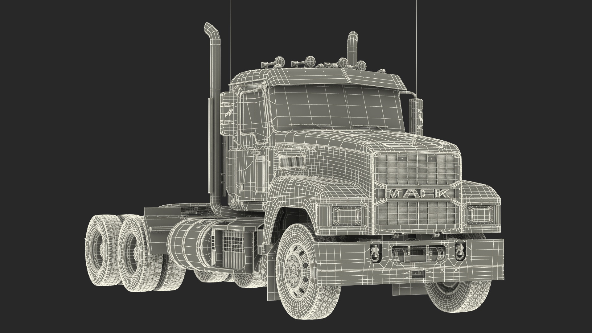 3D Semi Truck Mack Red Rigged