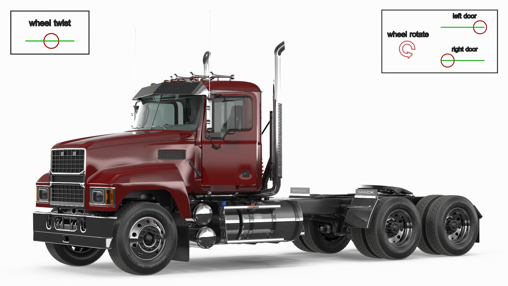 3D Semi Truck Mack Red Rigged