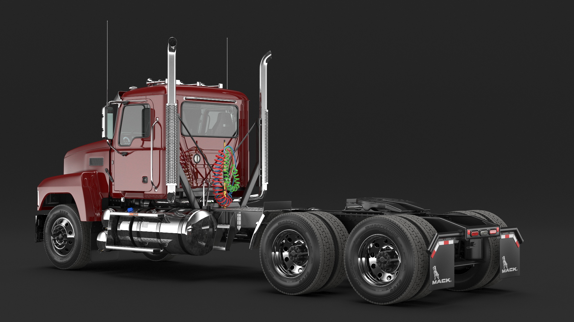 3D Semi Truck Mack Red Rigged