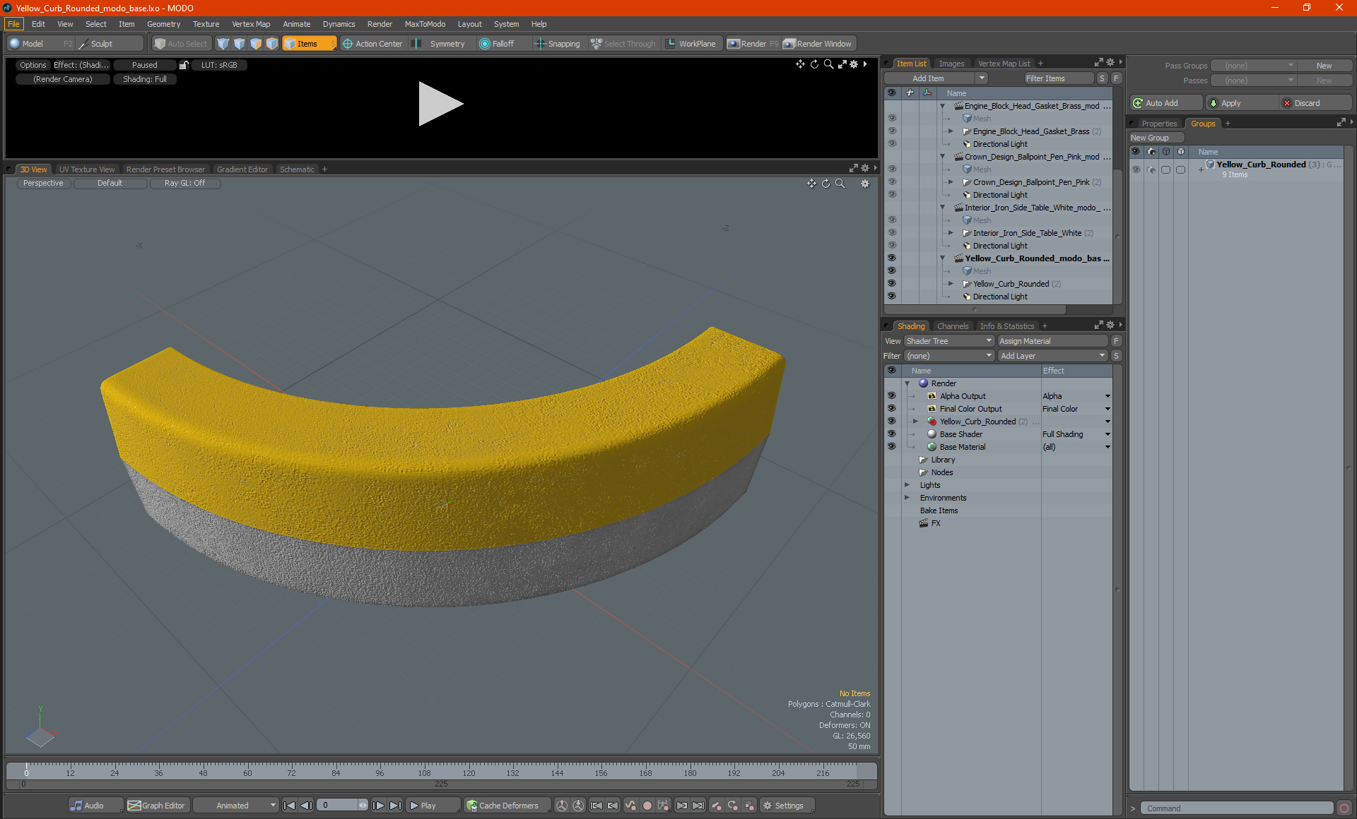 Yellow Curb Rounded 3D model