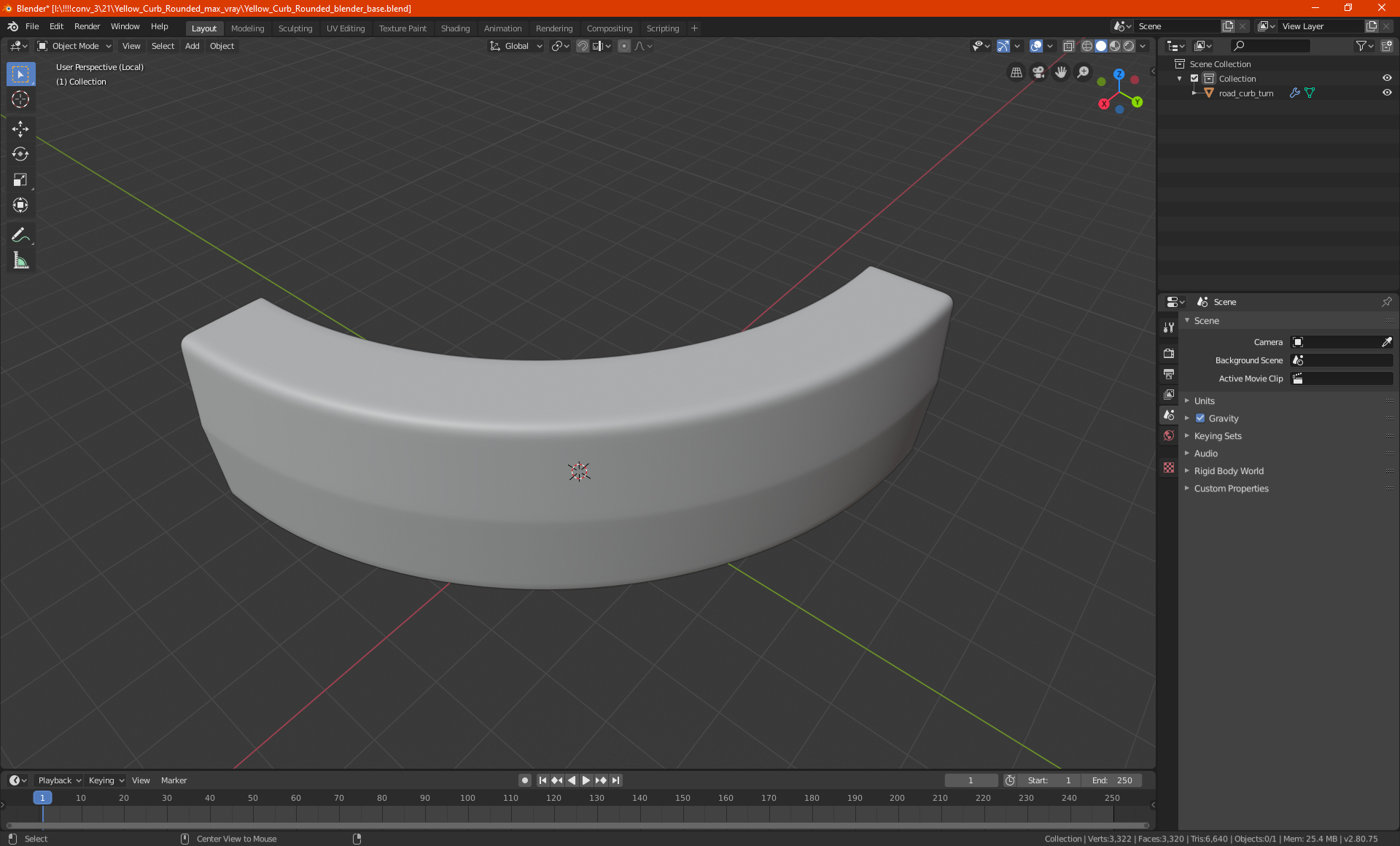 Yellow Curb Rounded 3D model