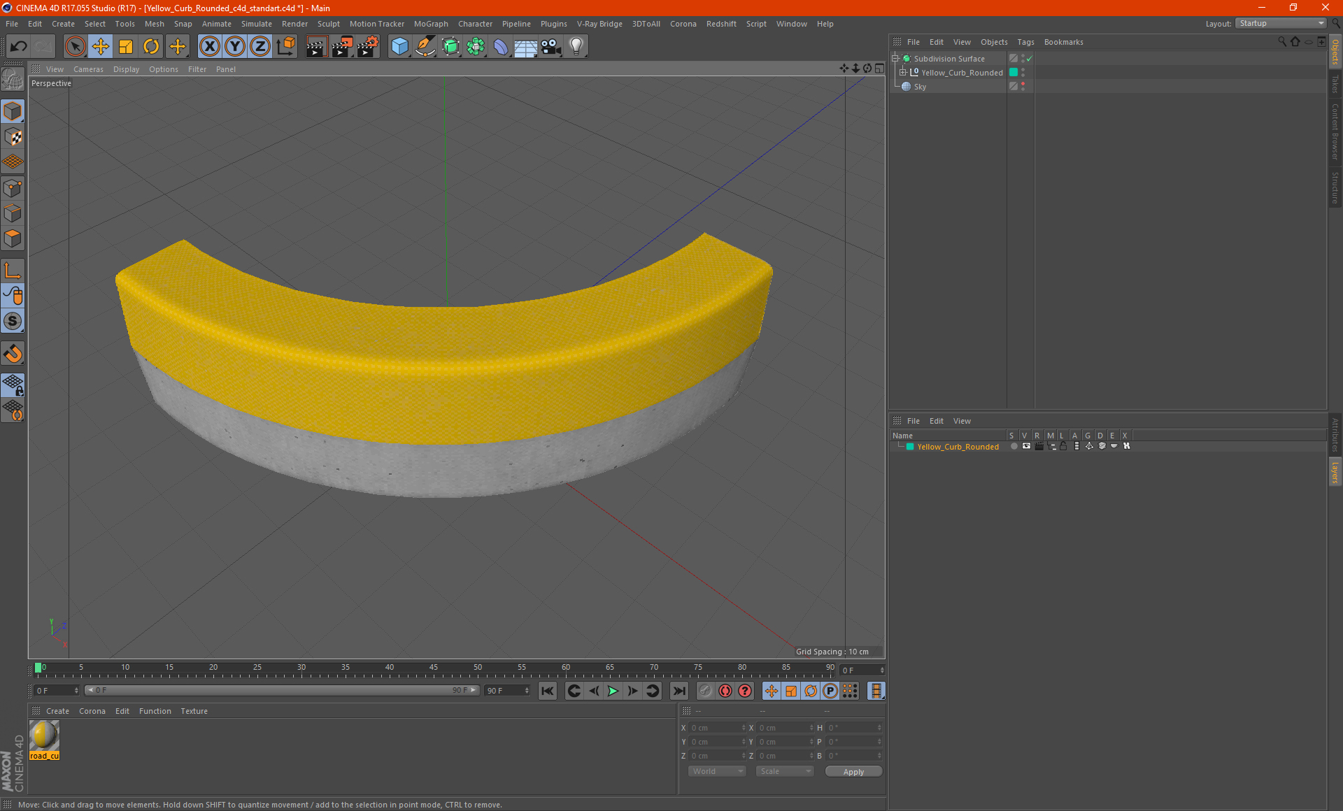 Yellow Curb Rounded 3D model