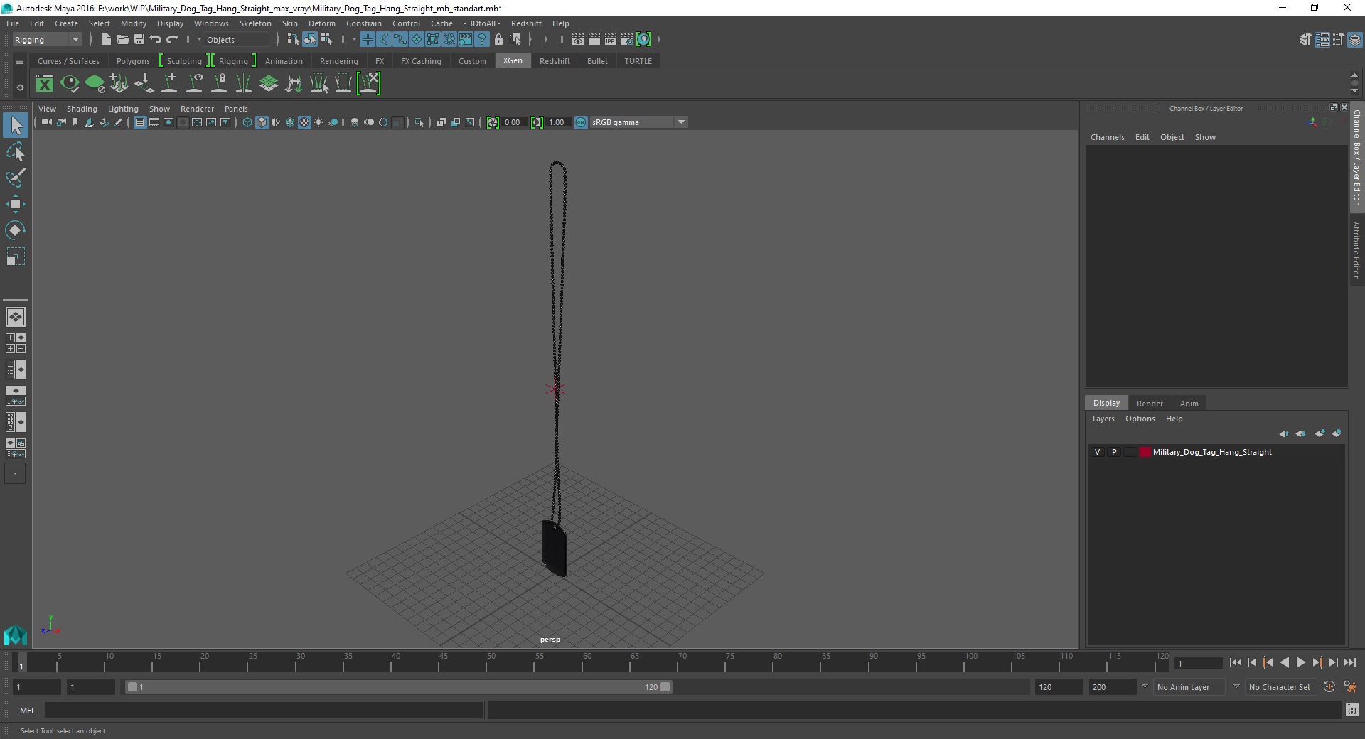 3D model Military Dog Tag Hang Straight