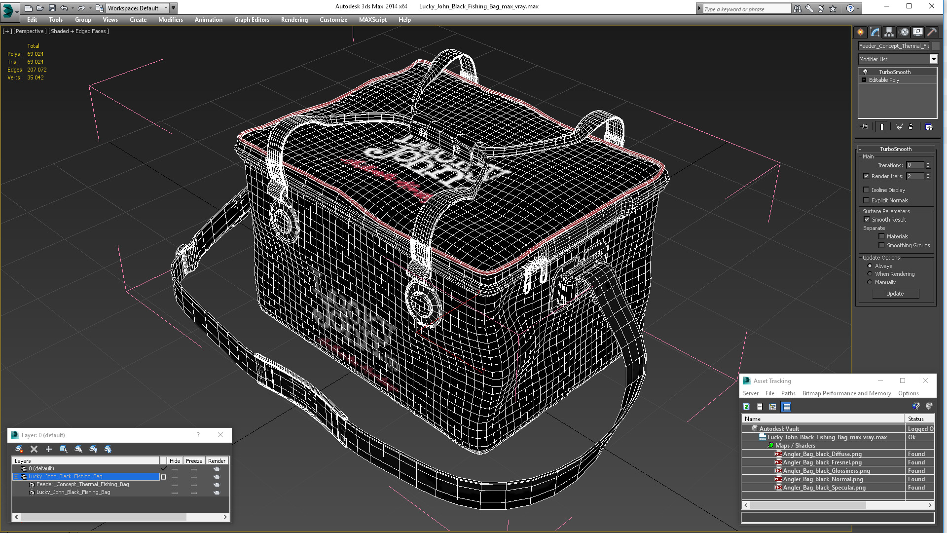 3D Lucky John Black Fishing Bag model