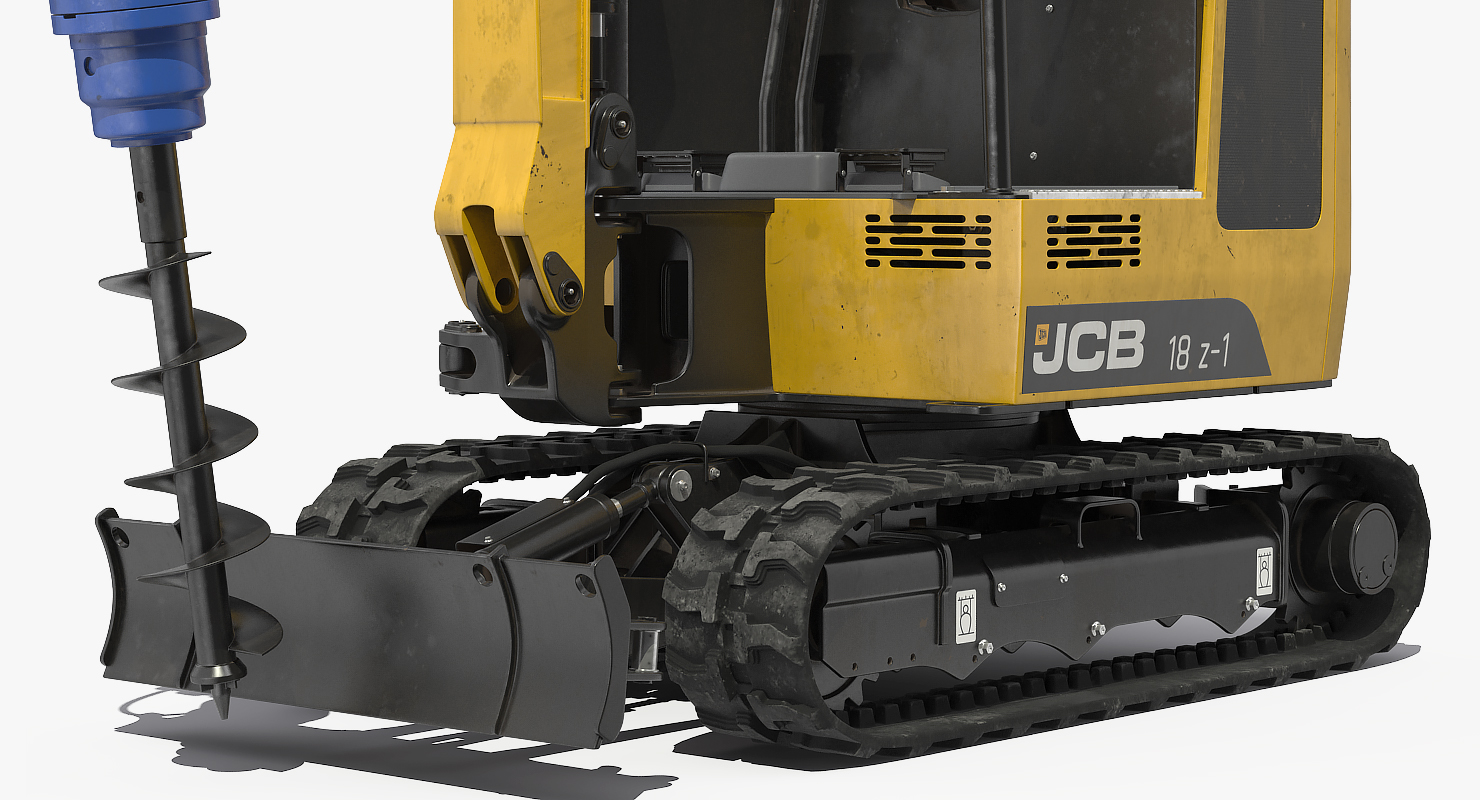 Mini Excavator JCB 18Z1 with Earth Drill X2500 Dirty 3D