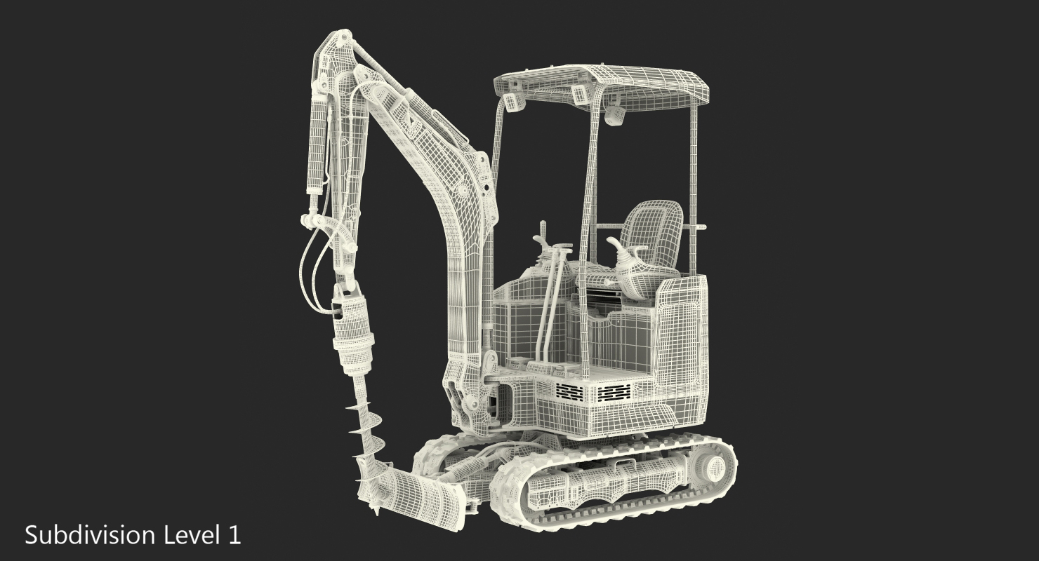 Mini Excavator JCB 18Z1 with Earth Drill X2500 Dirty 3D