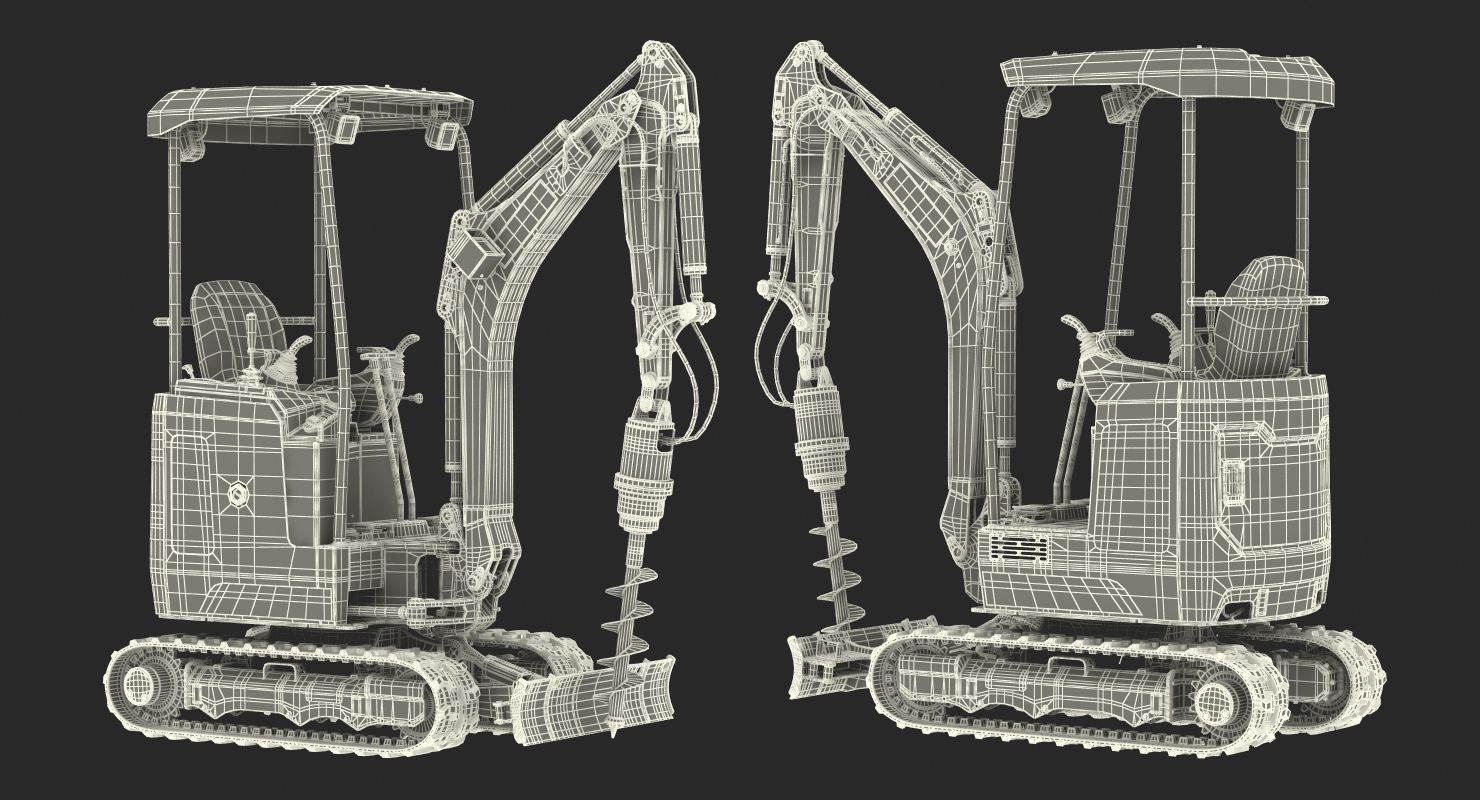 Mini Excavator JCB 18Z1 with Earth Drill X2500 Dirty 3D