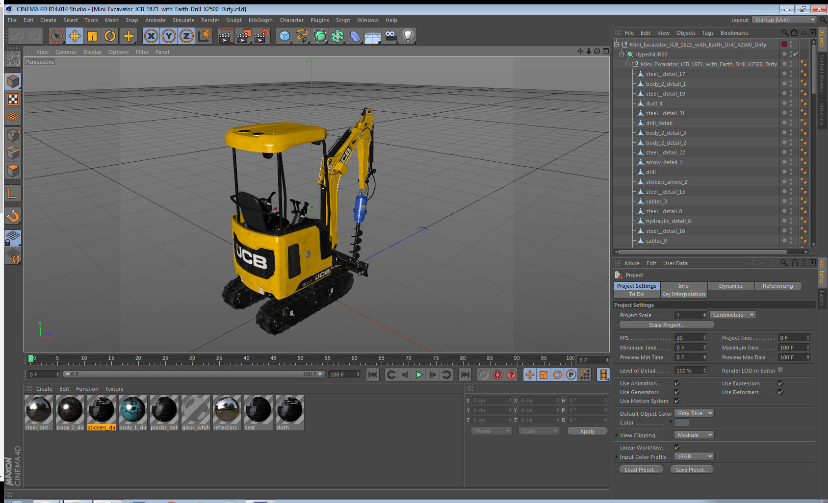 Mini Excavator JCB 18Z1 with Earth Drill X2500 Dirty 3D