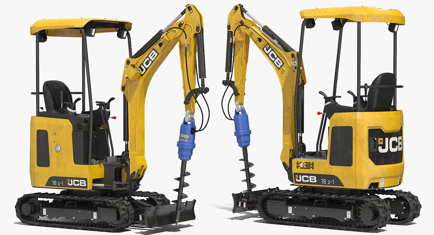 Mini Excavator JCB 18Z1 with Earth Drill X2500 Dirty 3D