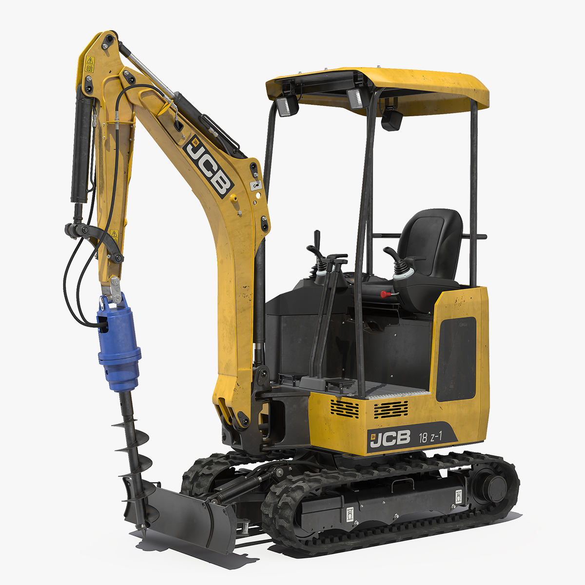 Mini Excavator JCB 18Z1 with Earth Drill X2500 3D Model, view 3