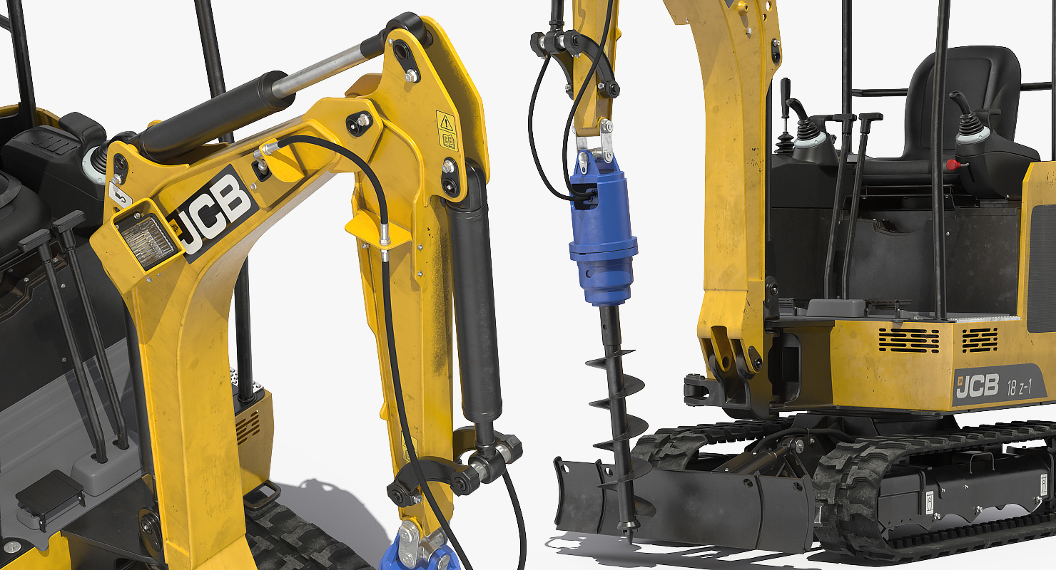 Mini Excavator JCB 18Z1 with Earth Drill X2500 Dirty 3D