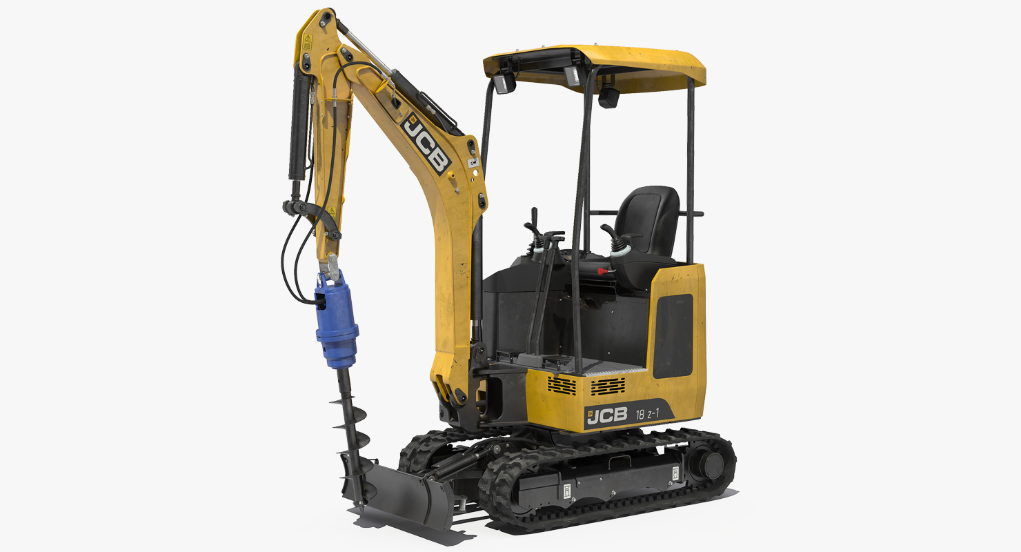 Mini Excavator JCB 18Z1 with Earth Drill X2500 Dirty 3D