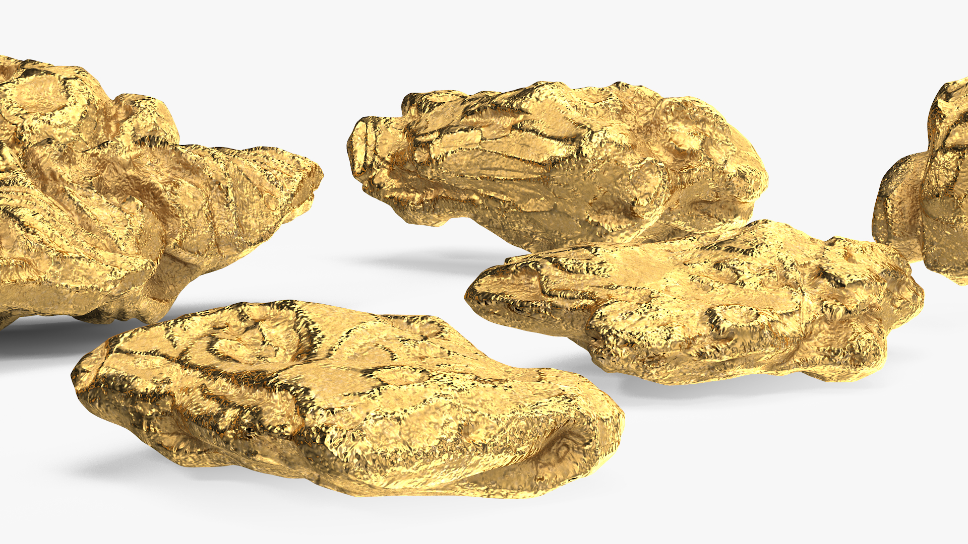Gold Natural Minerals Stones Set 3D