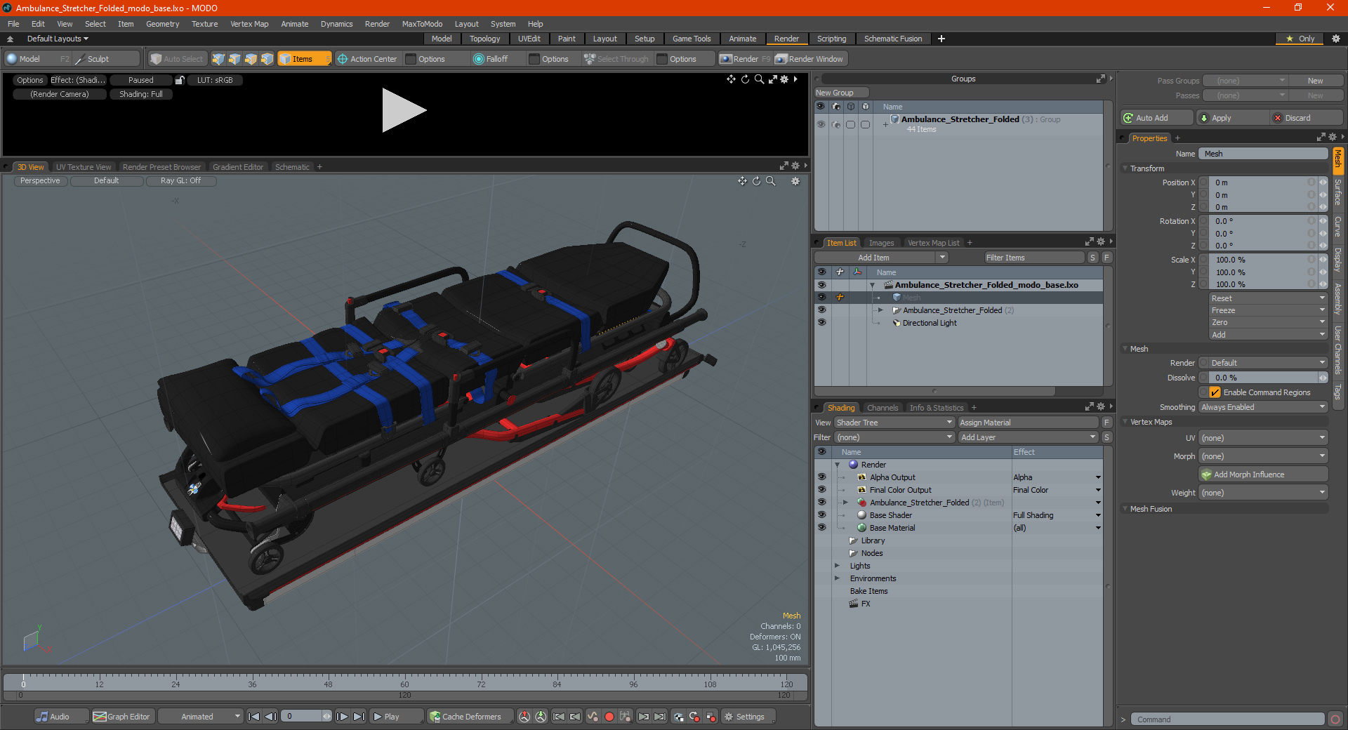 3D Ambulance Stretcher Folded