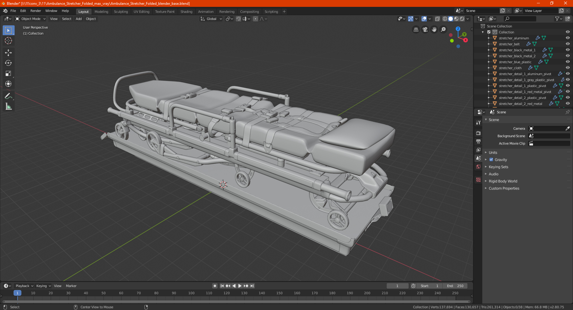 3D Ambulance Stretcher Folded