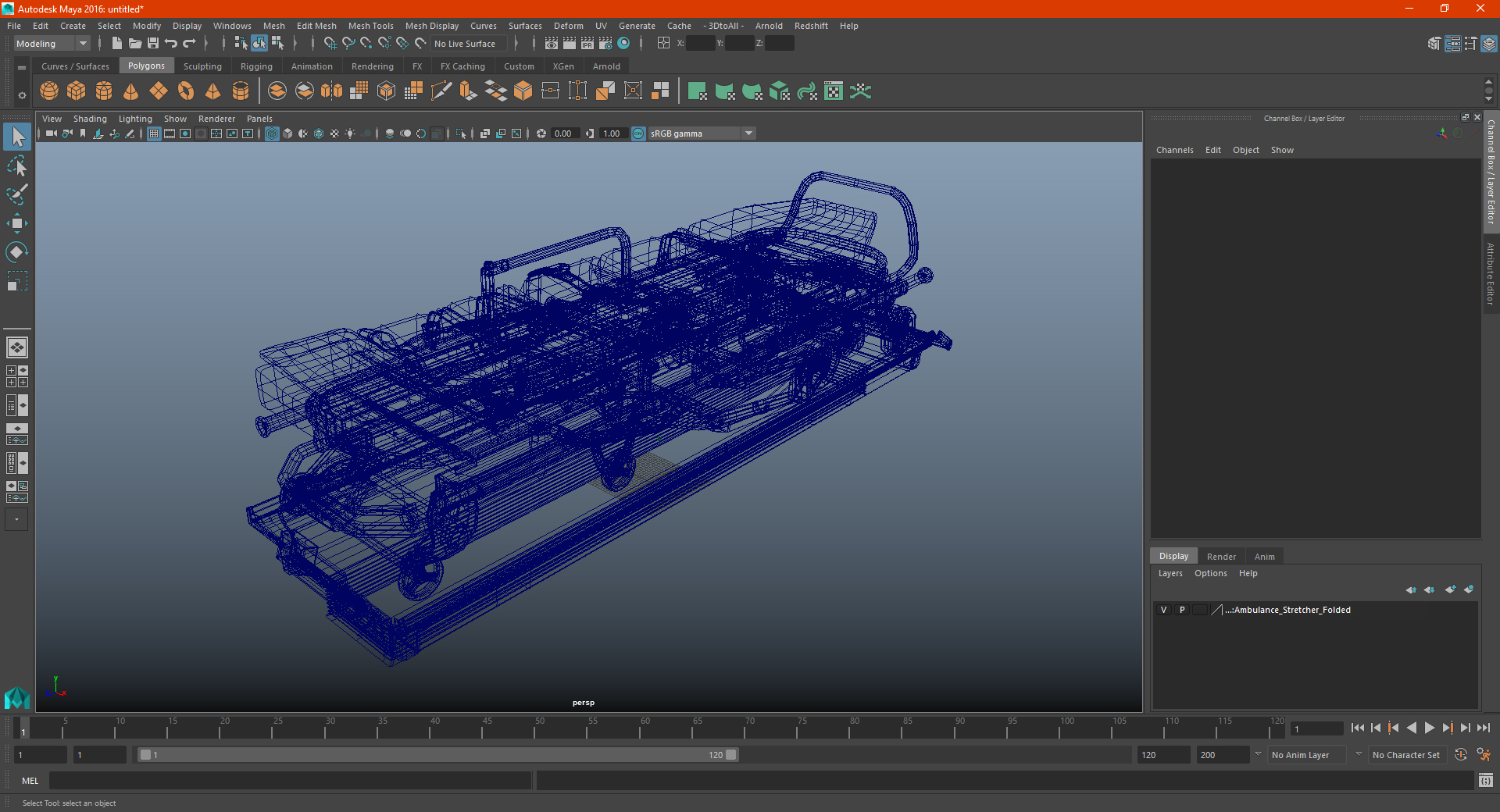 3D Ambulance Stretcher Folded