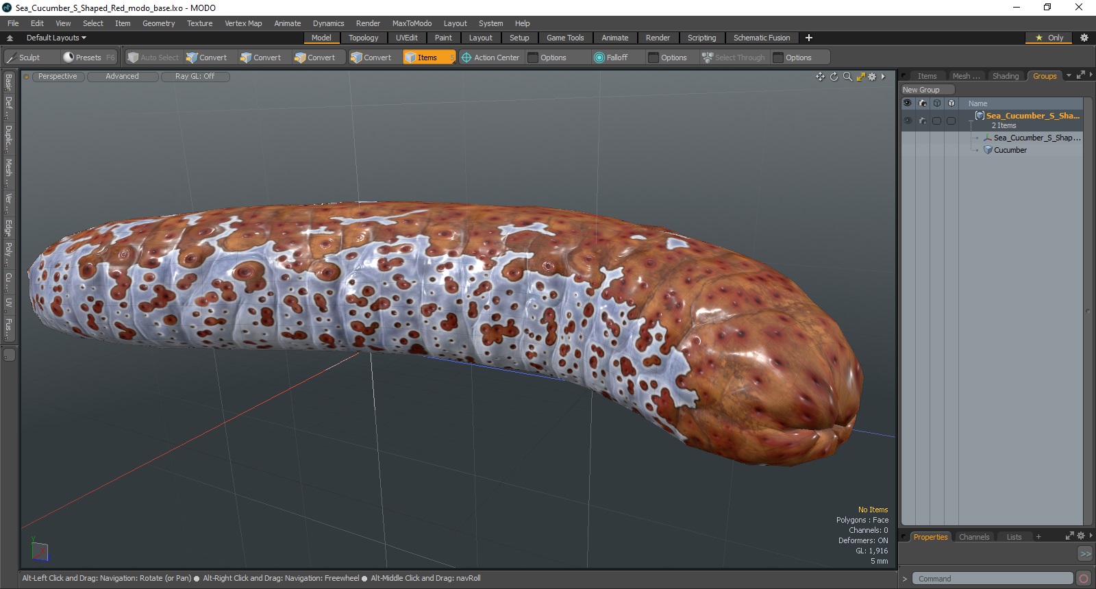 3D model Sea Cucumber S Shaped Red