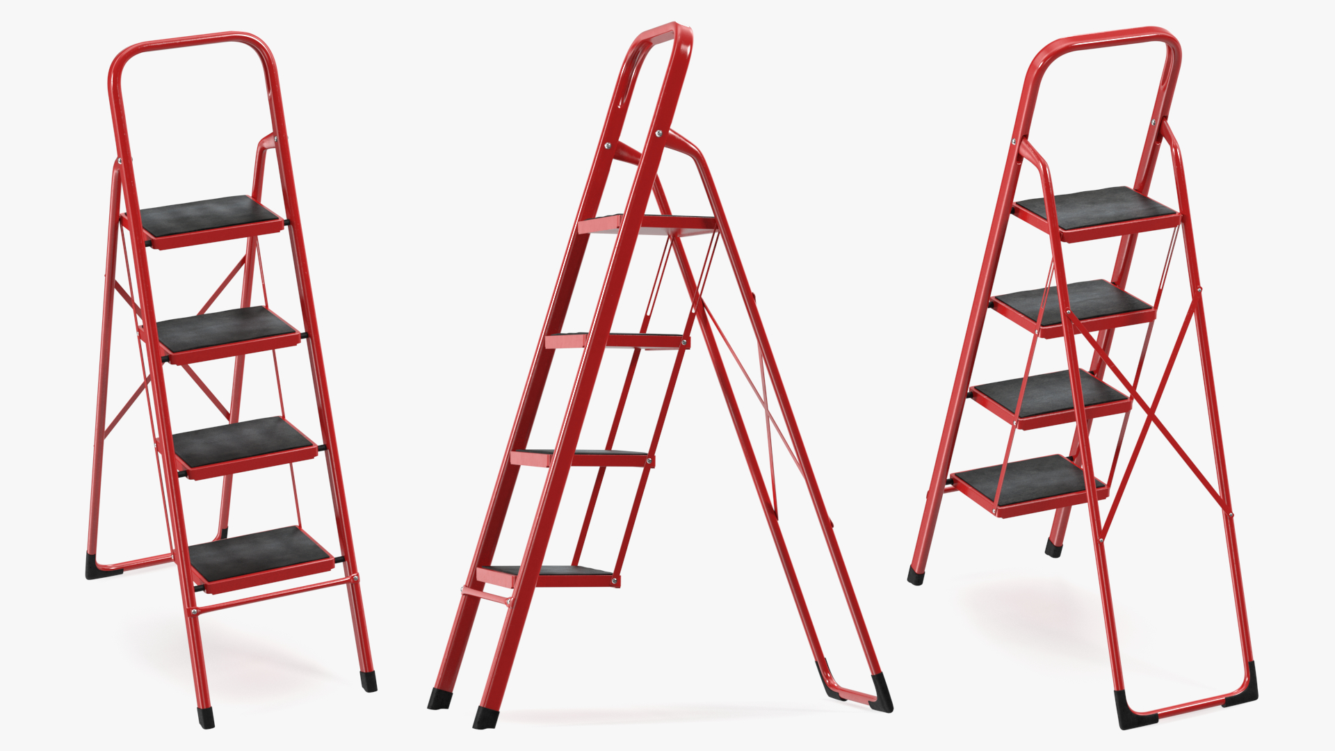 Red Steel Folding 4 Step Ladder for Home Rigged 3D