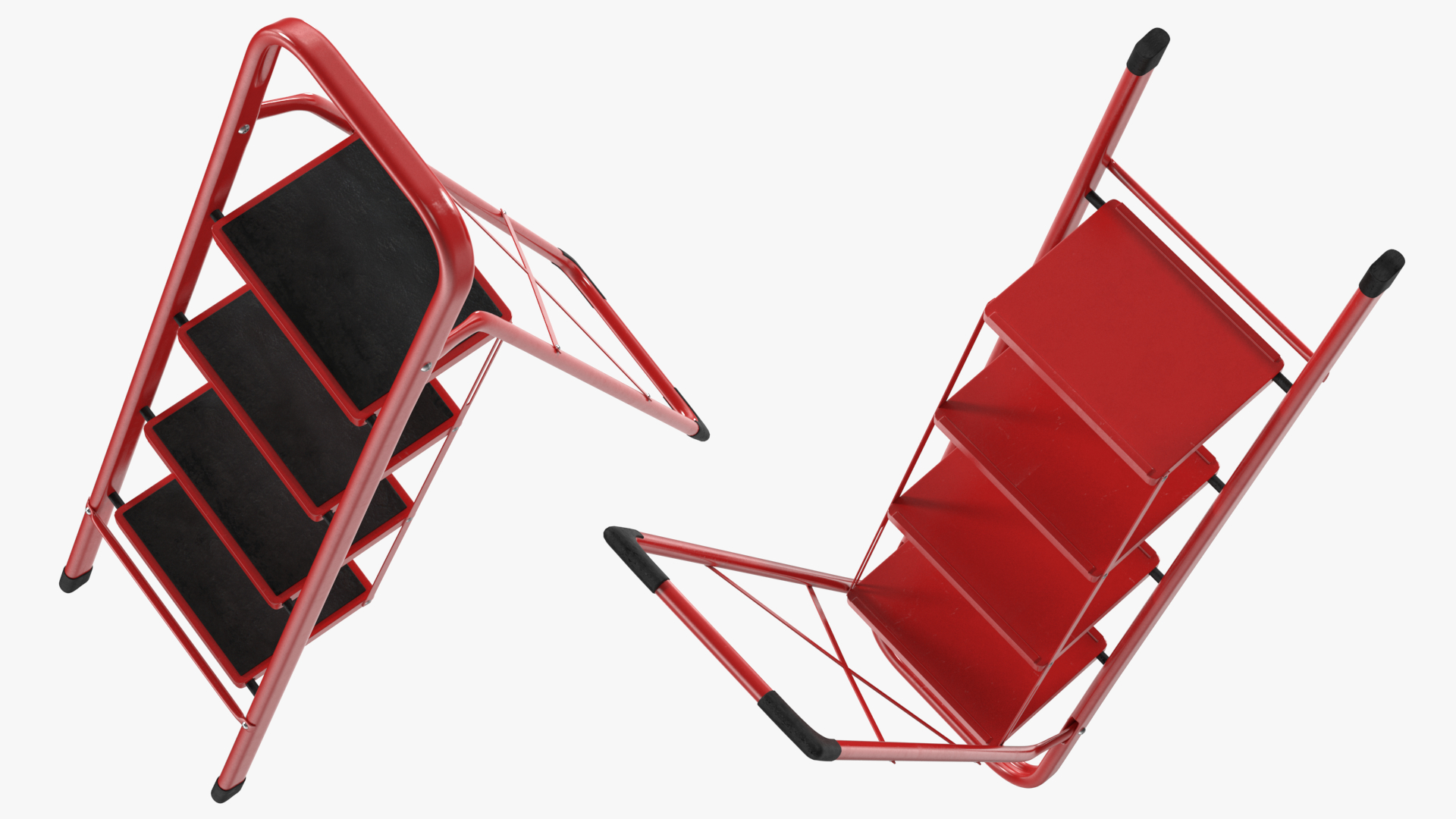 Red Steel Folding 4 Step Ladder for Home Rigged 3D