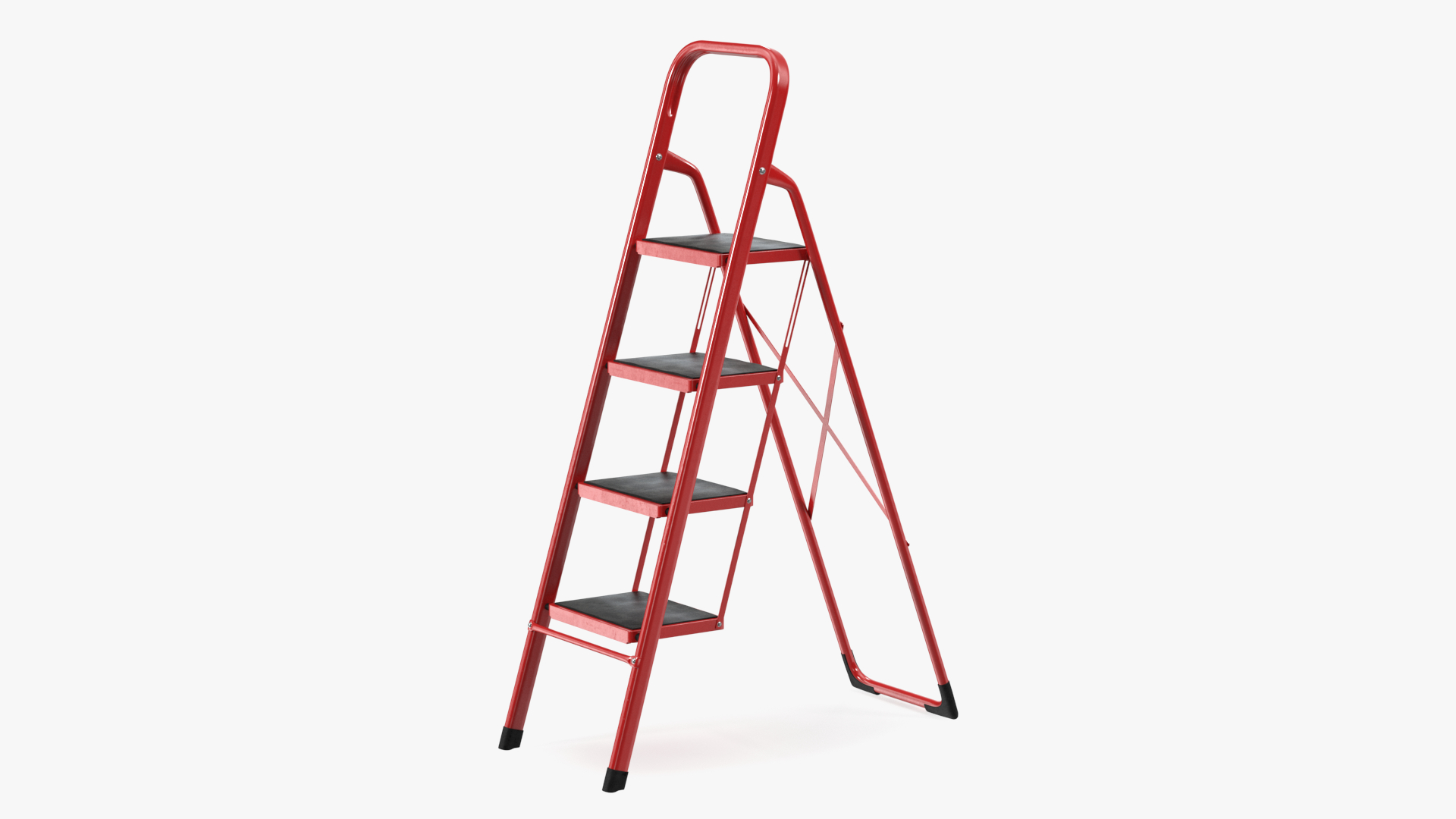 Red Steel Folding 4 Step Ladder for Home Rigged 3D