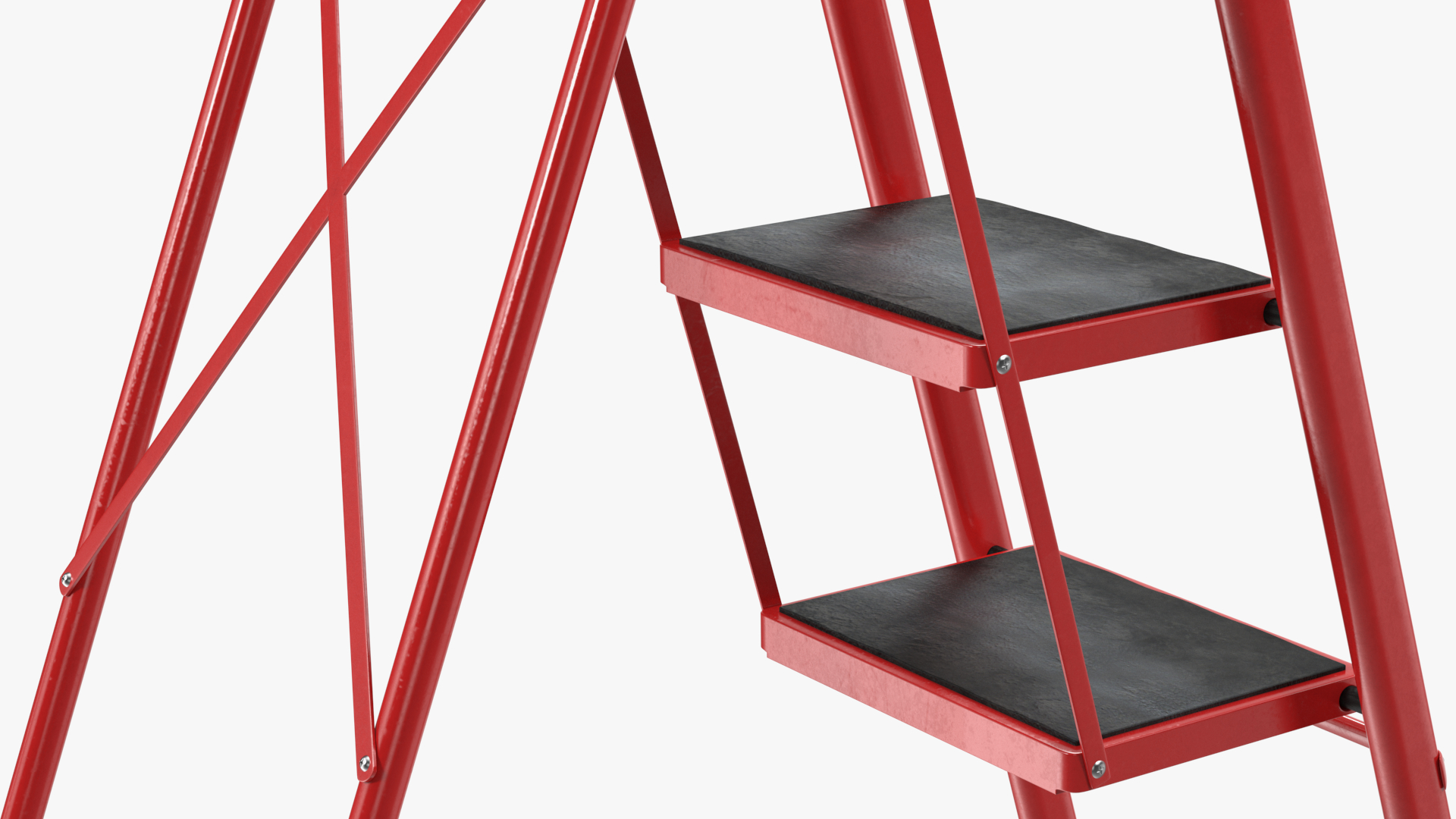 Red Steel Folding 4 Step Ladder for Home Rigged 3D