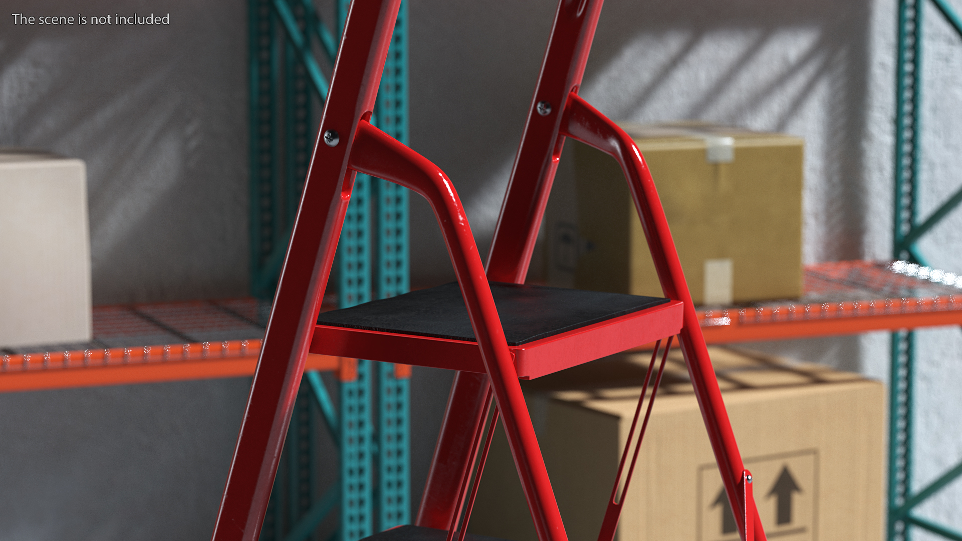 Red Steel Folding 4 Step Ladder for Home Rigged 3D