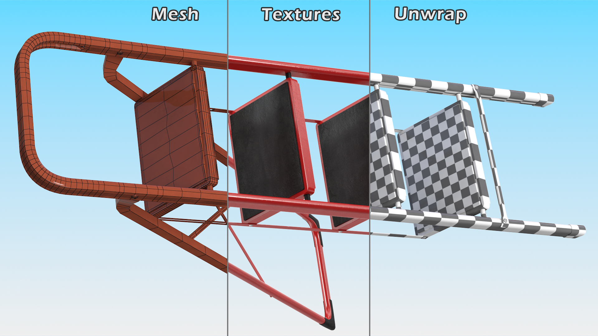 Red Steel Folding 4 Step Ladder for Home Rigged 3D