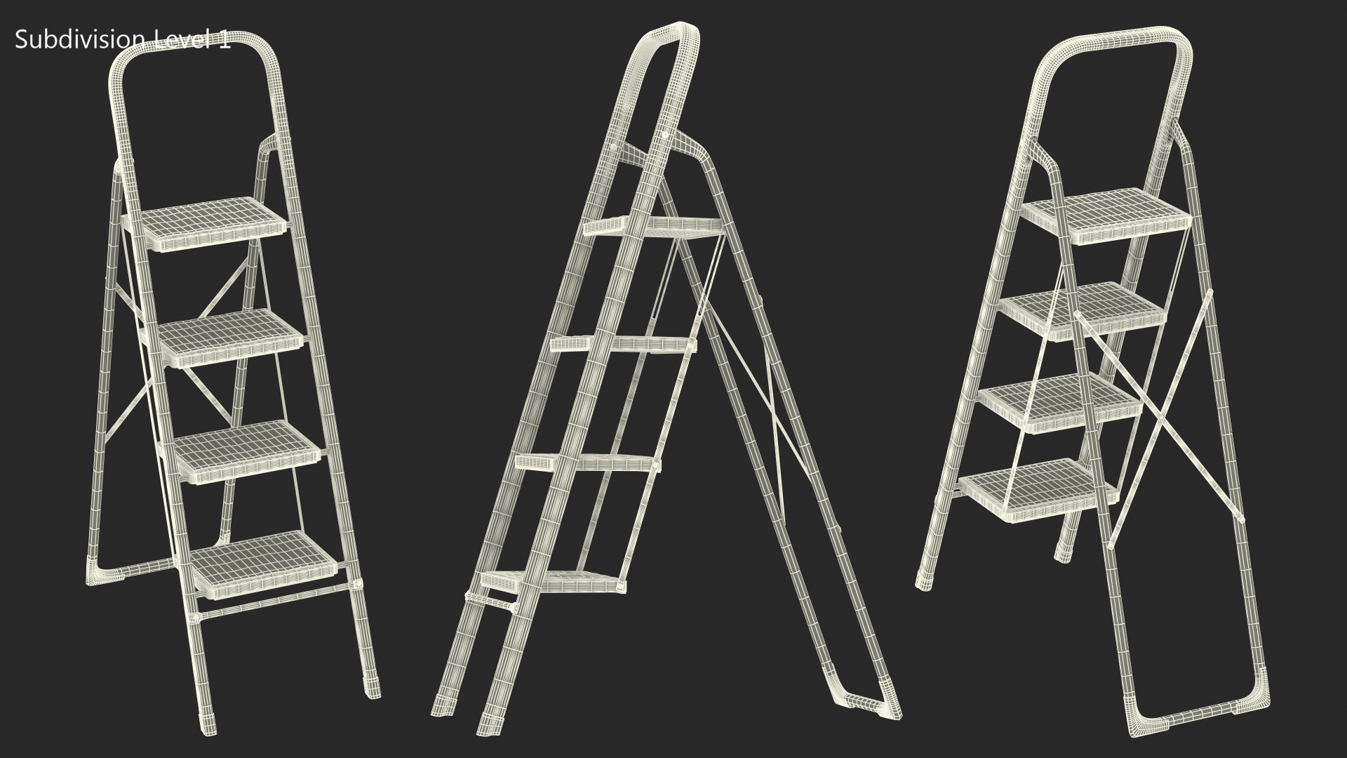 Red Steel Folding 4 Step Ladder for Home Rigged 3D