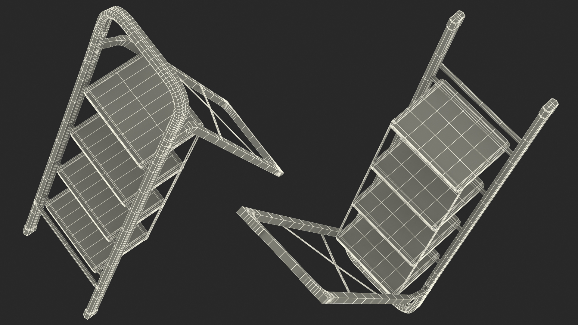 Red Steel Folding 4 Step Ladder for Home Rigged 3D