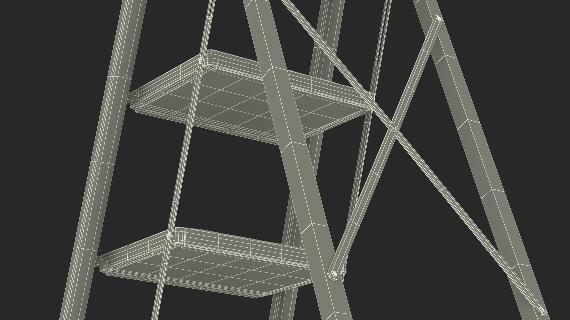 Red Steel Folding 4 Step Ladder for Home Rigged 3D