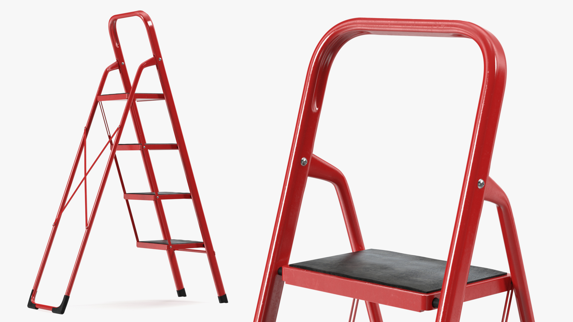 Red Steel Folding 4 Step Ladder for Home Rigged 3D