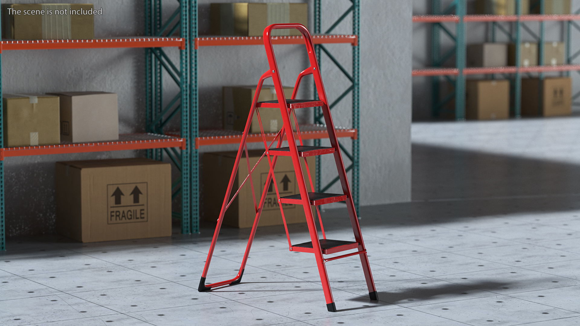 Red Steel Folding 4 Step Ladder for Home Rigged 3D