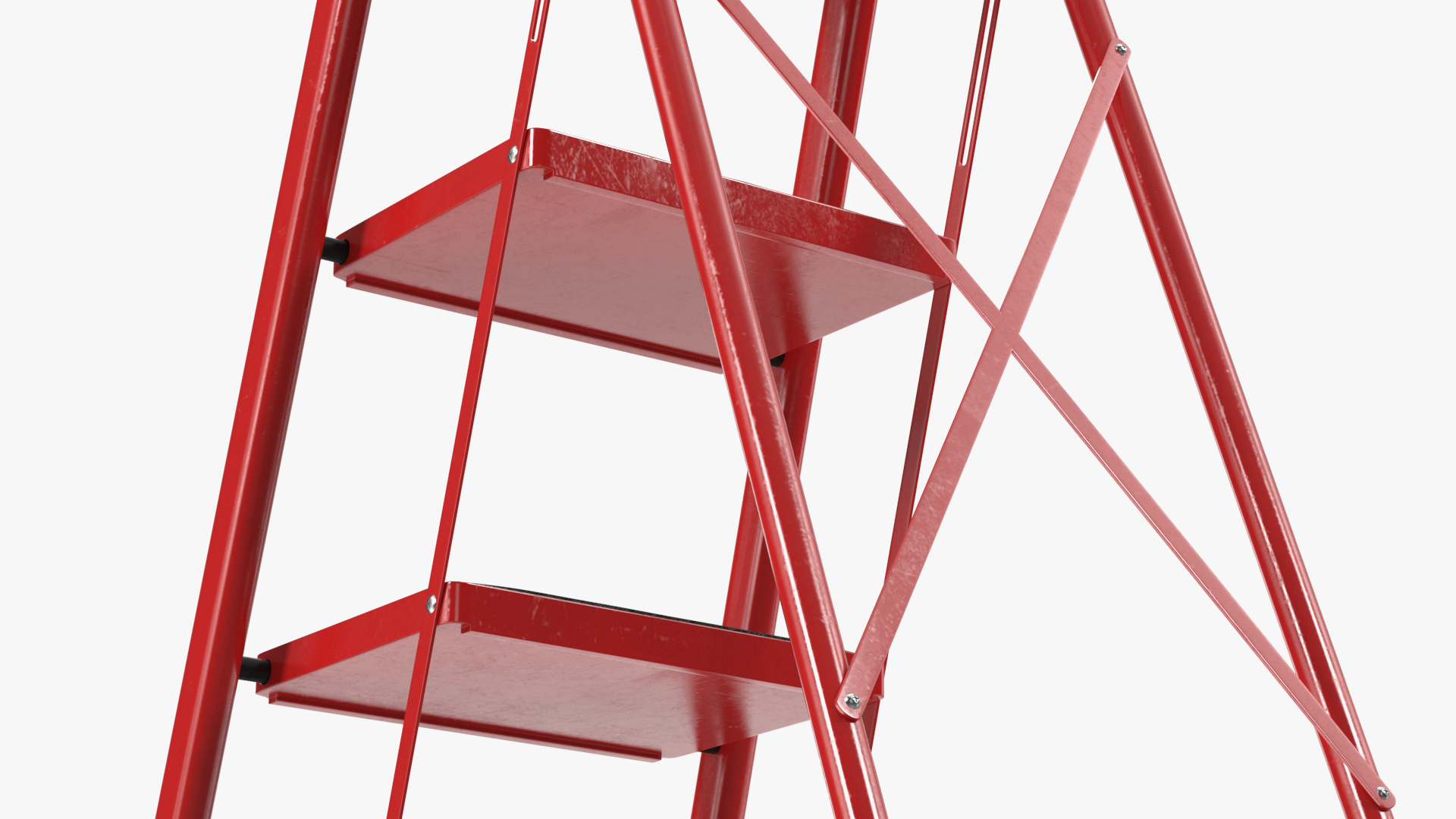Red Steel Folding 4 Step Ladder for Home Rigged 3D