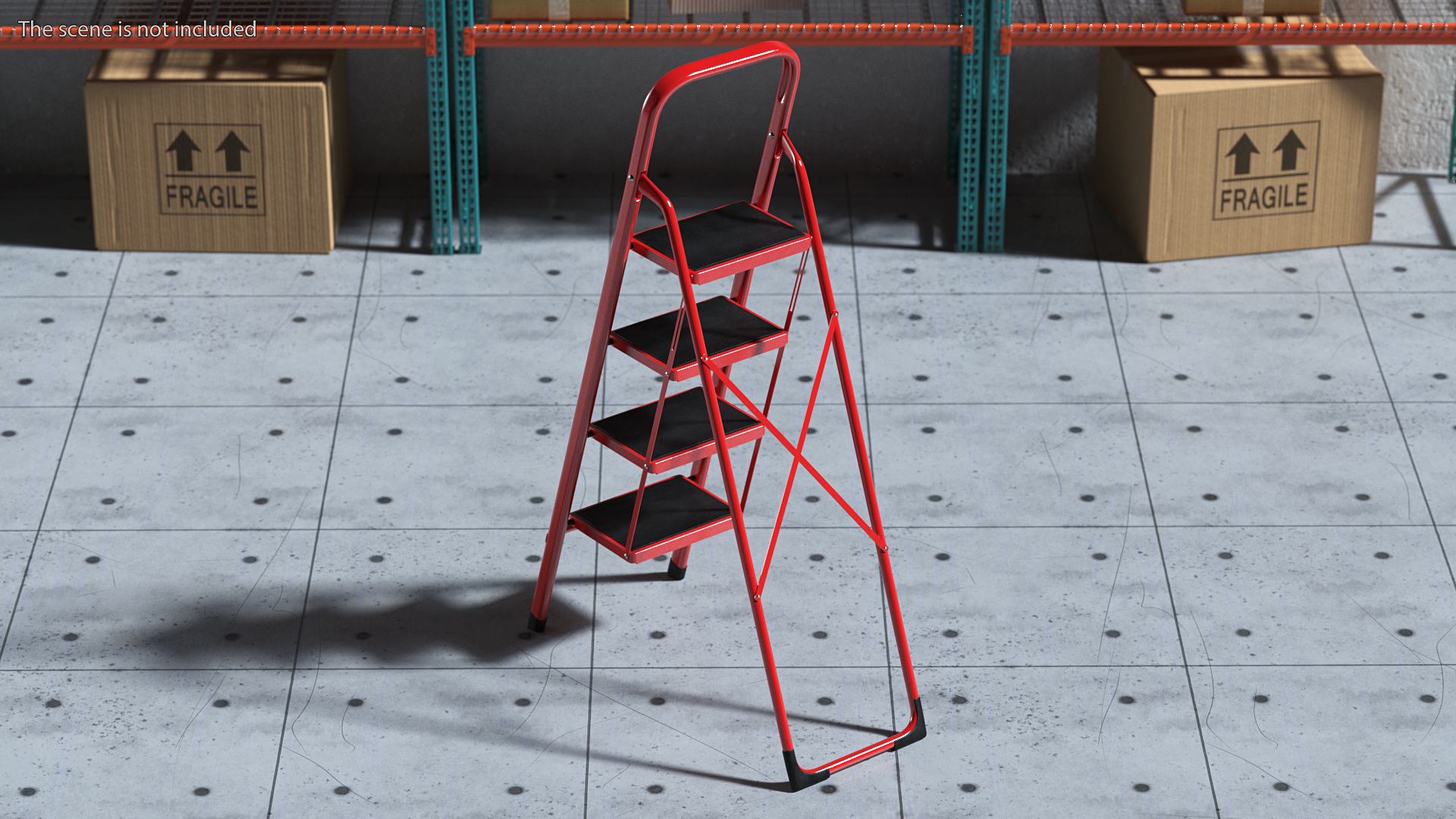Red Steel Folding 4 Step Ladder for Home Rigged 3D