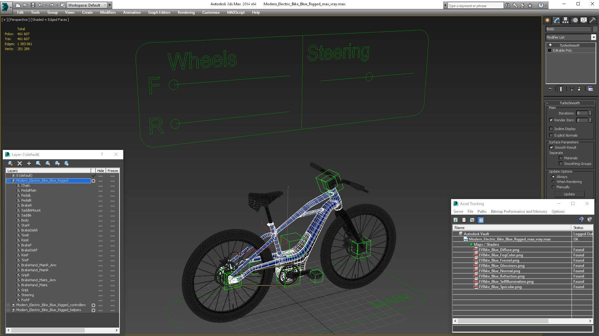 Modern Electric Bike Blue Rigged 3D